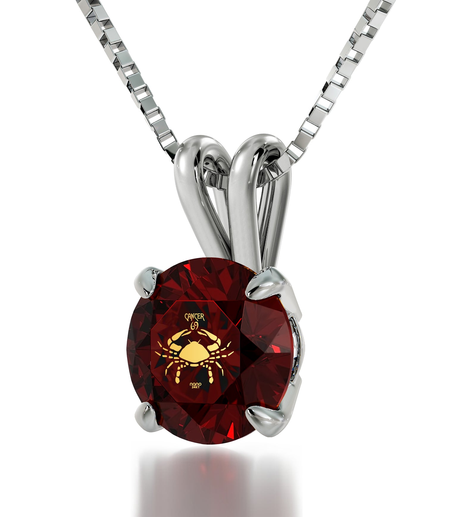 925 Sterling Silver Cancer Necklace Zodiac Pendant 24k Gold inscribed on Crystal - NanoStyle Jewelry