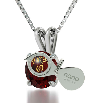 925 Sterling Silver Cancer Necklace Zodiac Pendant 24k Gold inscribed on Crystal - NanoStyle Jewelry