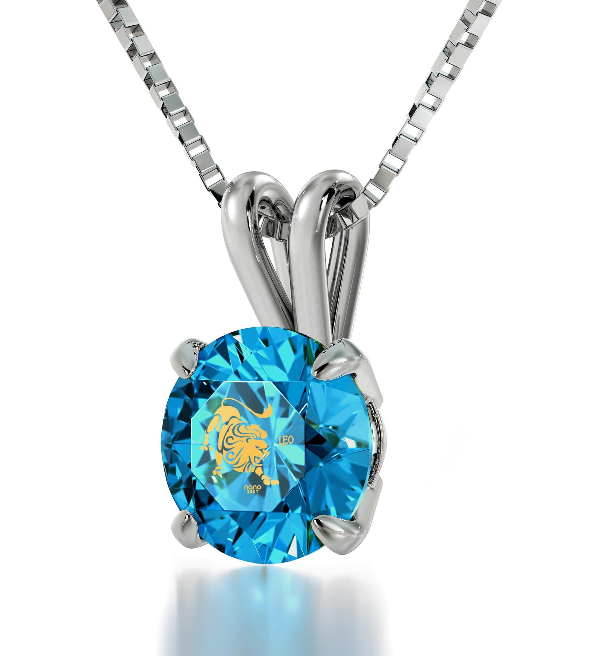 925 Sterling Silver Leo Necklace Zodiac Pendant 24k Gold Inscribed on Crystal - NanoStyle Jewelry