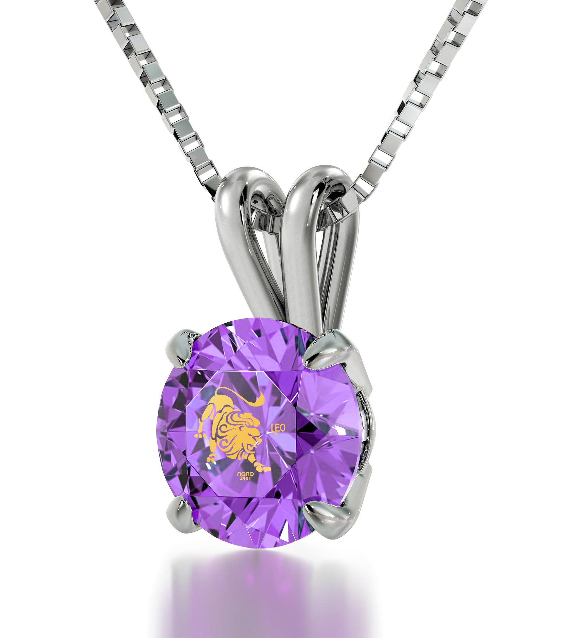 925 Sterling Silver Leo Necklace Zodiac Pendant 24k Gold Inscribed on Crystal - NanoStyle Jewelry