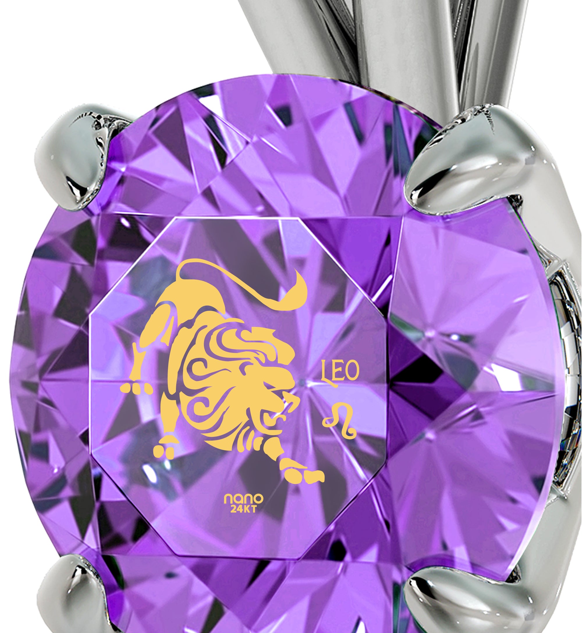 925 Sterling Silver Leo Necklace Zodiac Pendant 24k Gold Inscribed on Crystal - NanoStyle Jewelry