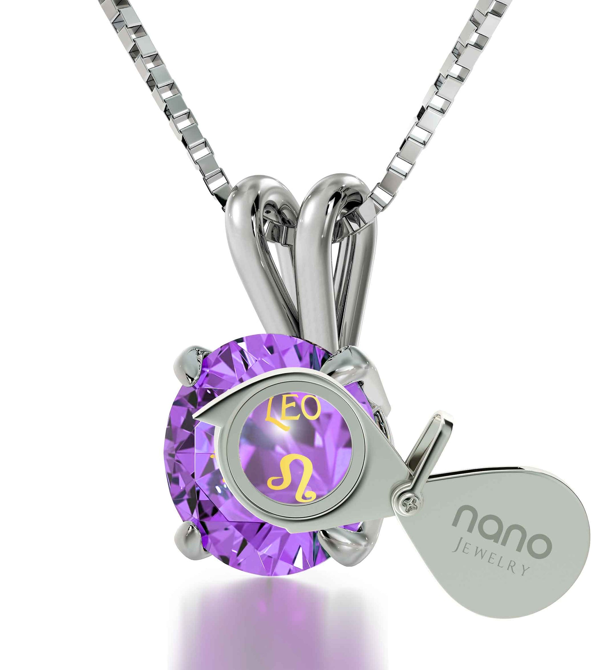 925 Sterling Silver Leo Necklace Zodiac Pendant 24k Gold Inscribed on Crystal - NanoStyle Jewelry