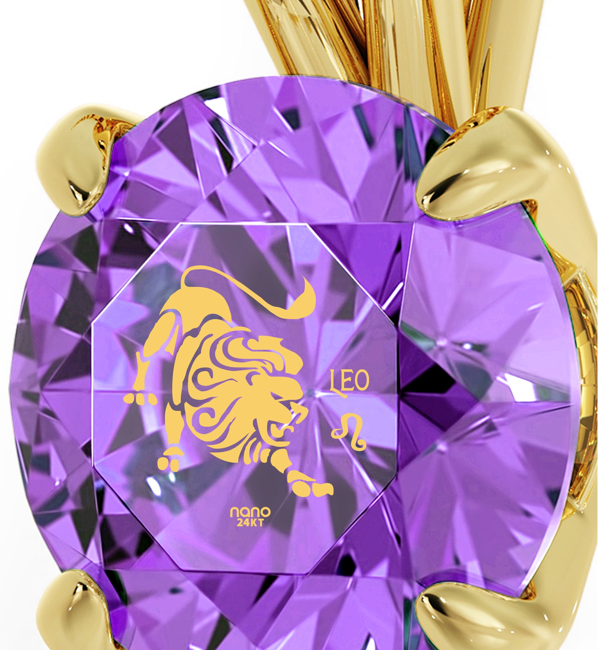 Gold Plated Leo Necklace Zodiac Pendant 24k Gold Inscribed on Crystal - NanoStyle Jewelry