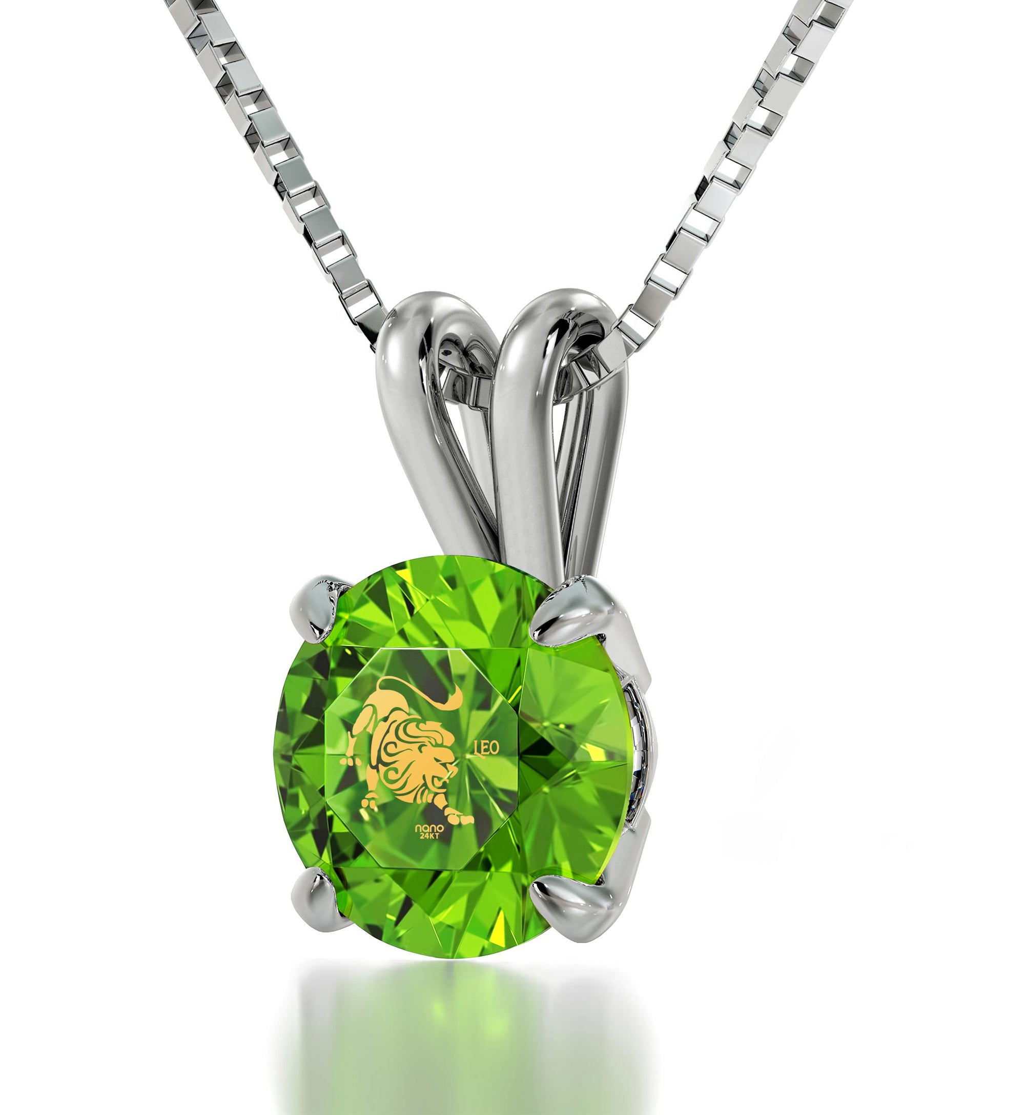 925 Sterling Silver Leo Necklace Zodiac Pendant 24k Gold Inscribed on Crystal - NanoStyle Jewelry