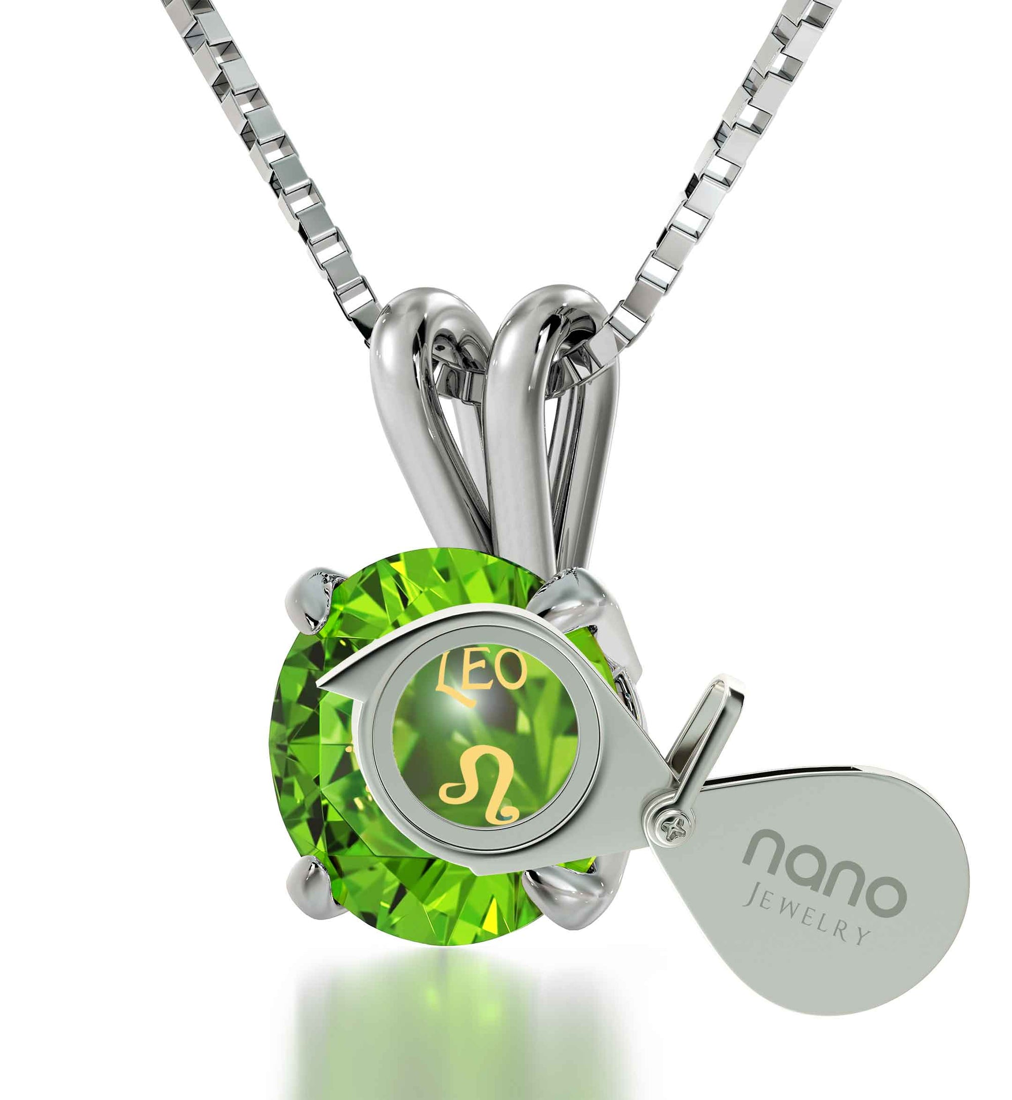 925 Sterling Silver Leo Necklace Zodiac Pendant 24k Gold Inscribed on Crystal - NanoStyle Jewelry