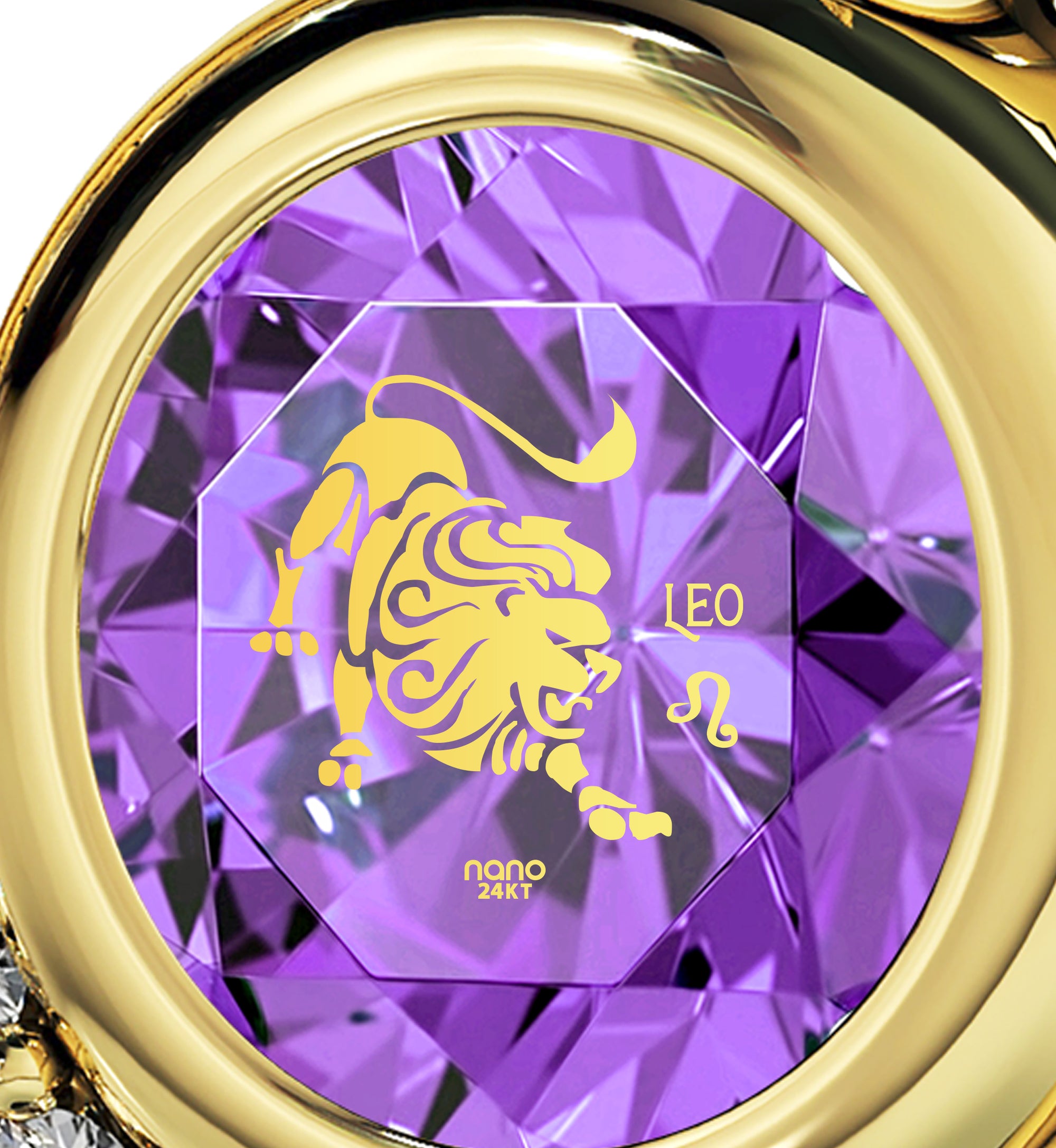 Gold Plated Leo Necklace Zodiac Heart Pendant 24k Gold Inscribed on Crystal - NanoStyle Jewelry