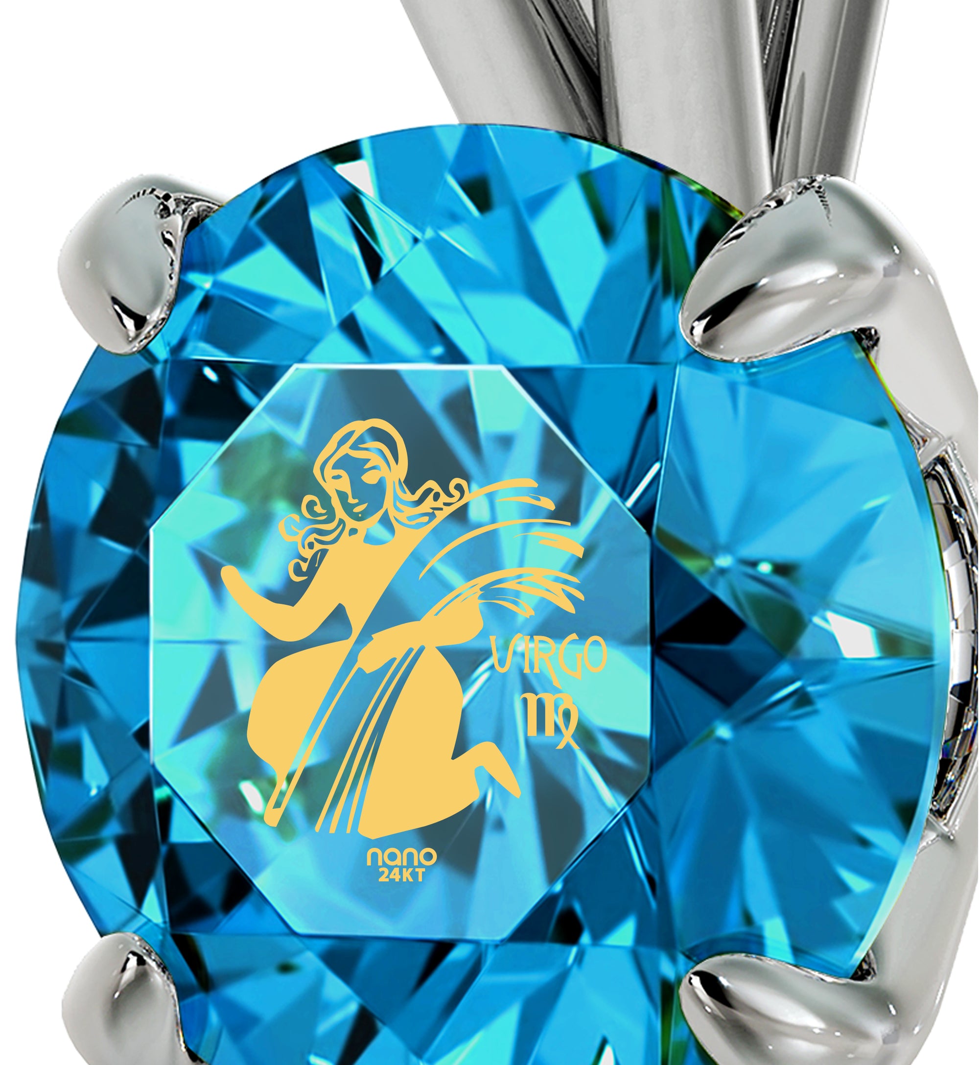 925 Sterling Silver Virgo Necklace Zodiac Pendant 24k Gold inscribed on Crystal - NanoStyle Jewelry