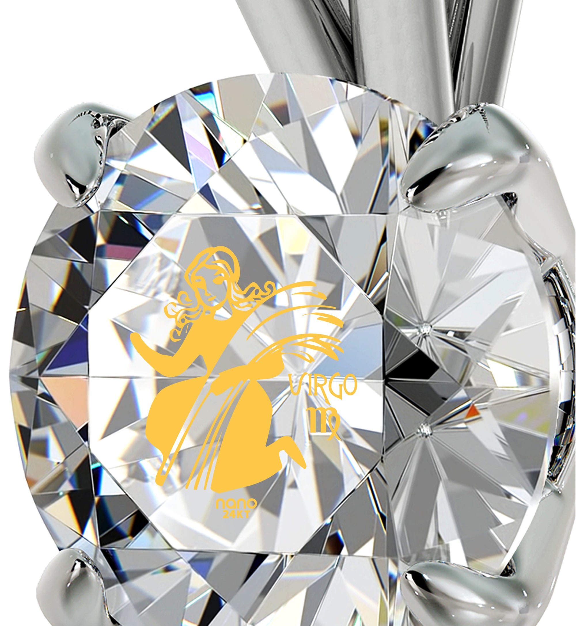 925 Sterling Silver Virgo Necklace Zodiac Pendant 24k Gold inscribed on Crystal - NanoStyle Jewelry