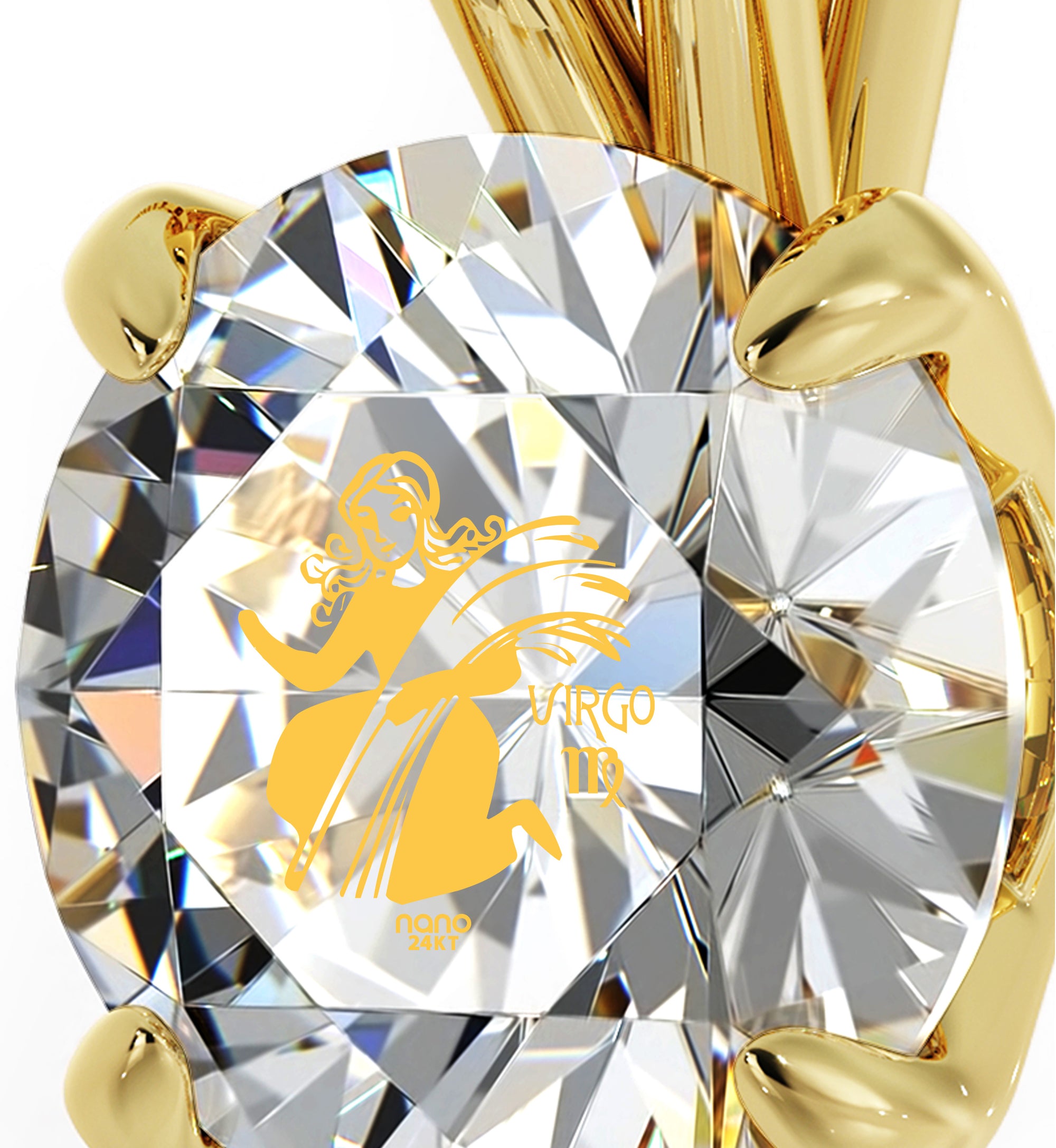 Gold Plated Virgo Necklace Zodiac Pendant 24k Gold Inscribed on Crystal - NanoStyle Jewelry