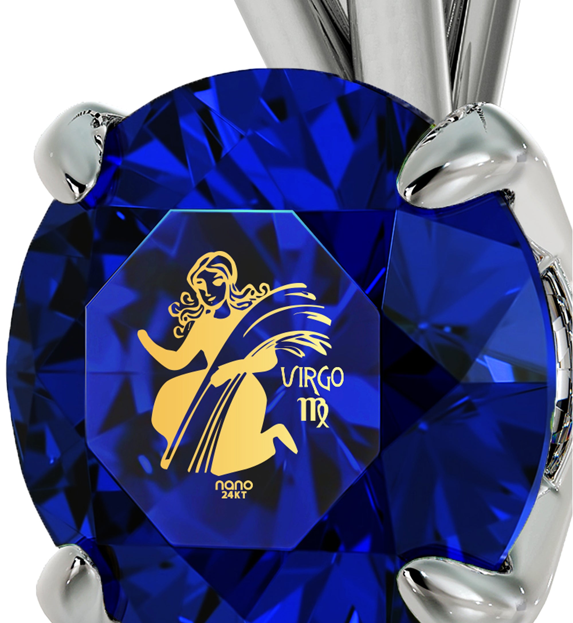 925 Sterling Silver Virgo Necklace Zodiac Pendant 24k Gold inscribed on Crystal - NanoStyle Jewelry