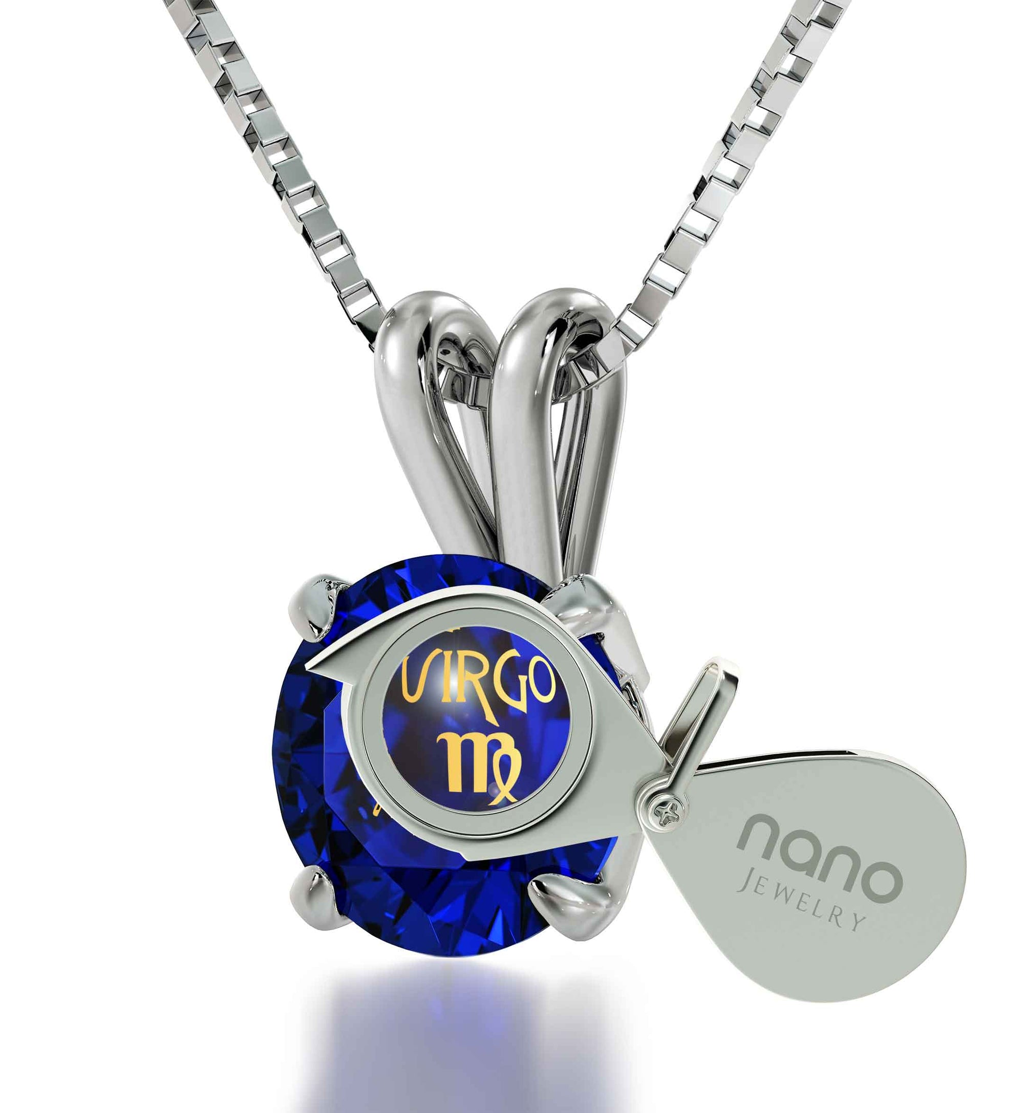 925 Sterling Silver Virgo Necklace Zodiac Pendant 24k Gold inscribed on Crystal - NanoStyle Jewelry
