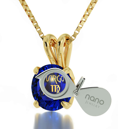 Gold Plated Virgo Necklace Zodiac Pendant 24k Gold Inscribed on Crystal - NanoStyle Jewelry