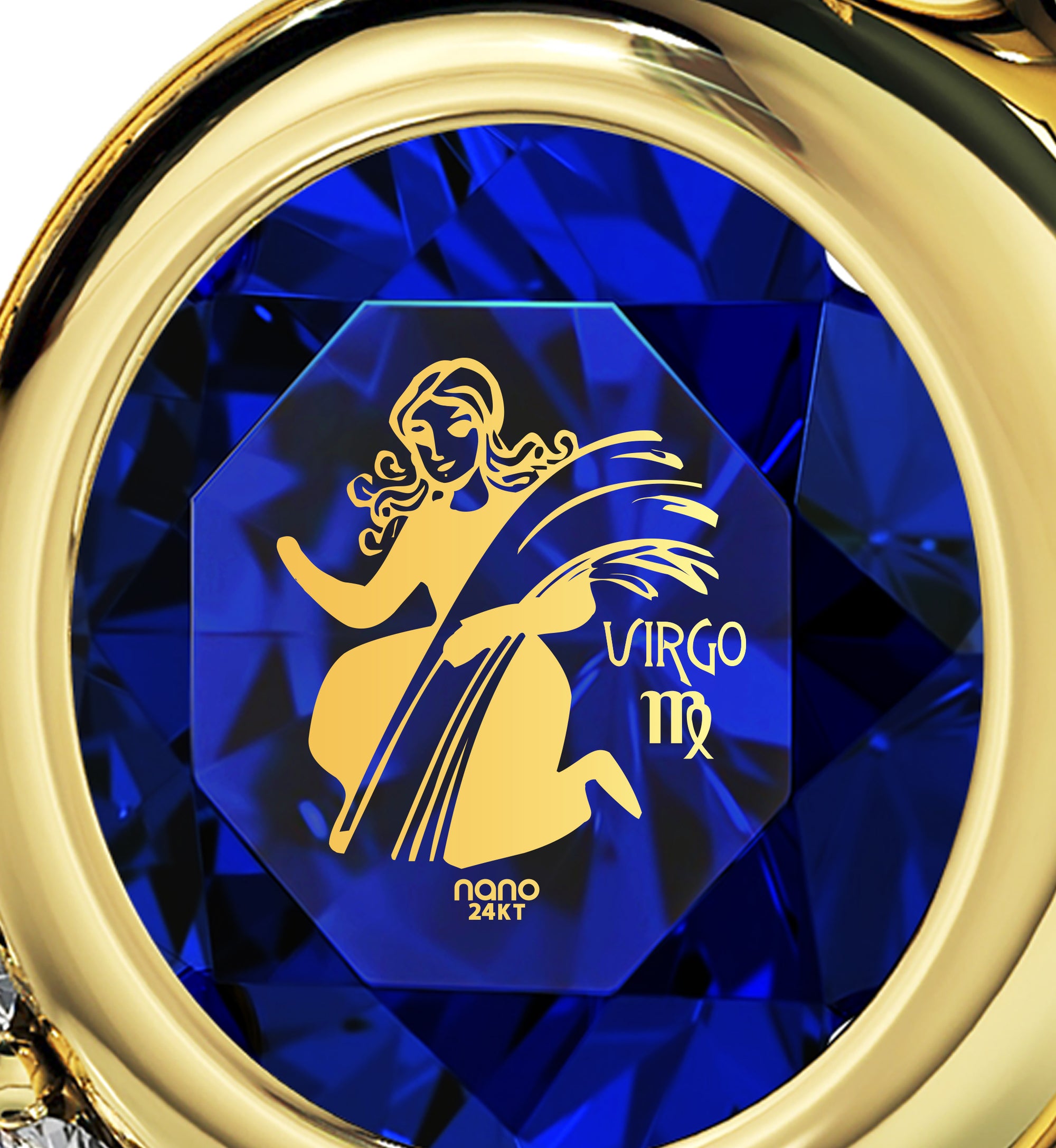 Gold Plated Virgo Necklace Zodiac Heart Pendant 24k Gold inscribed on Crystal - NanoStyle Jewelry