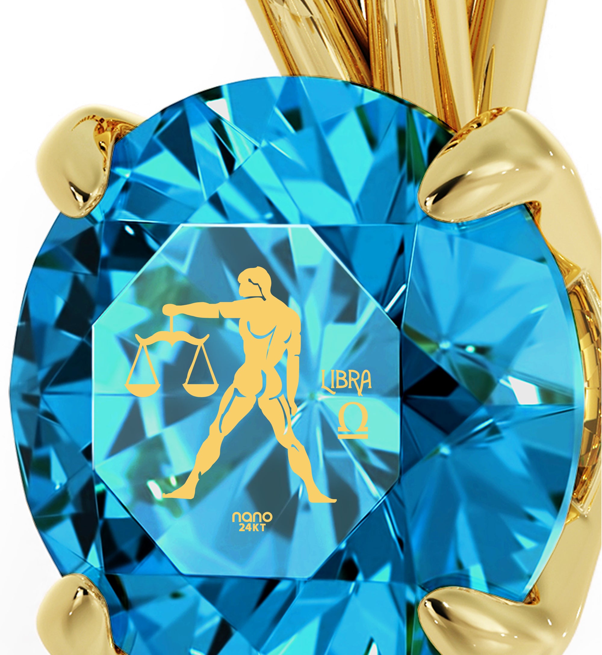 Gold Plated Libra Necklace Zodiac Pendant 24k Gold Inscribed on Crystal - NanoStyle Jewelry