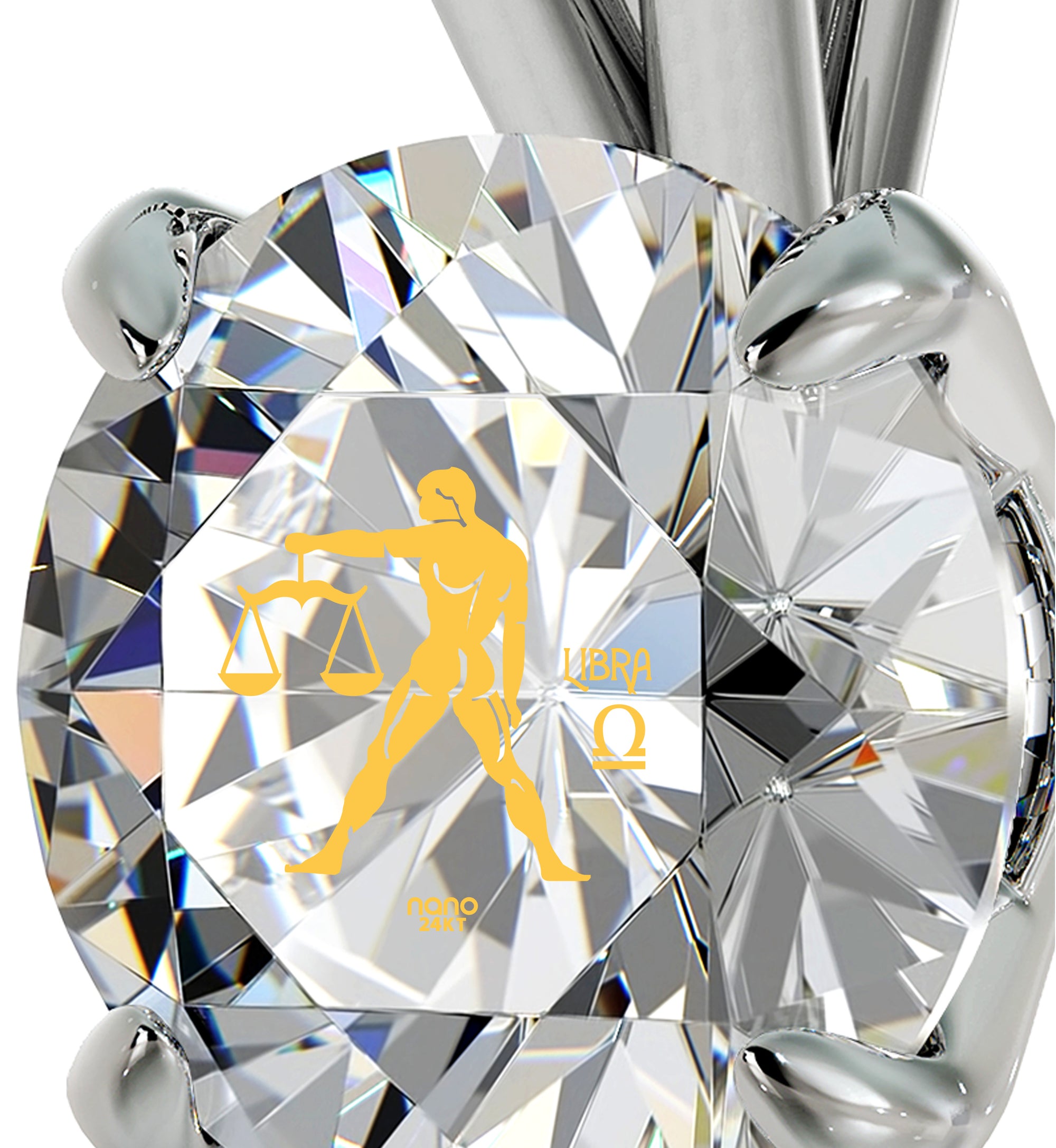925 Sterling Silver Libra Necklace Zodiac Pendant 24k Gold Inscribed on Crystal - NanoStyle Jewelry