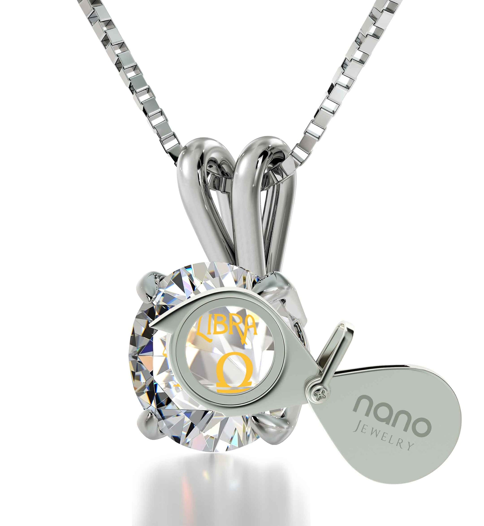 925 Sterling Silver Libra Necklace Zodiac Pendant 24k Gold Inscribed on Crystal - NanoStyle Jewelry