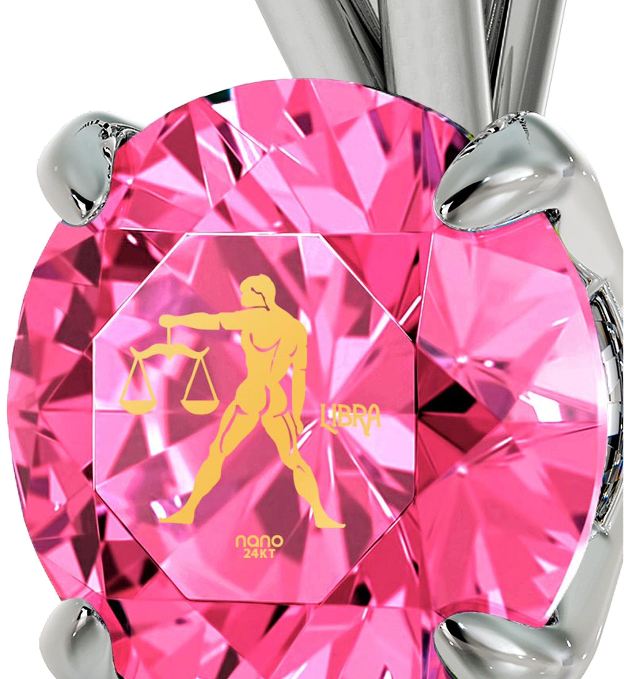 925 Sterling Silver Libra Necklace Zodiac Pendant 24k Gold Inscribed on Crystal - NanoStyle Jewelry