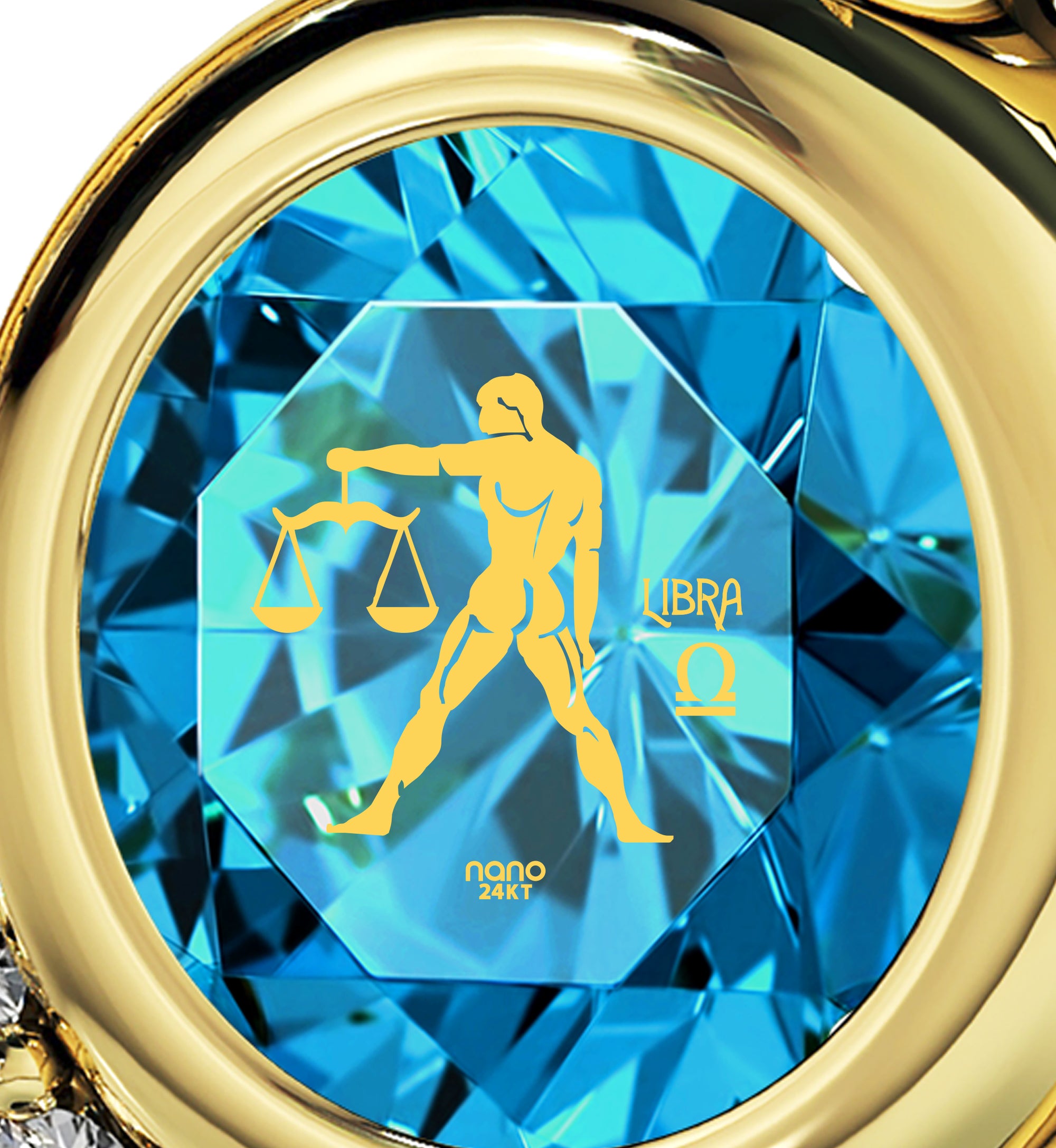 Gold Plated Libra Necklace Zodiac Heart Pendant 24k Gold Inscribed on Crystal - NanoStyle Jewelry