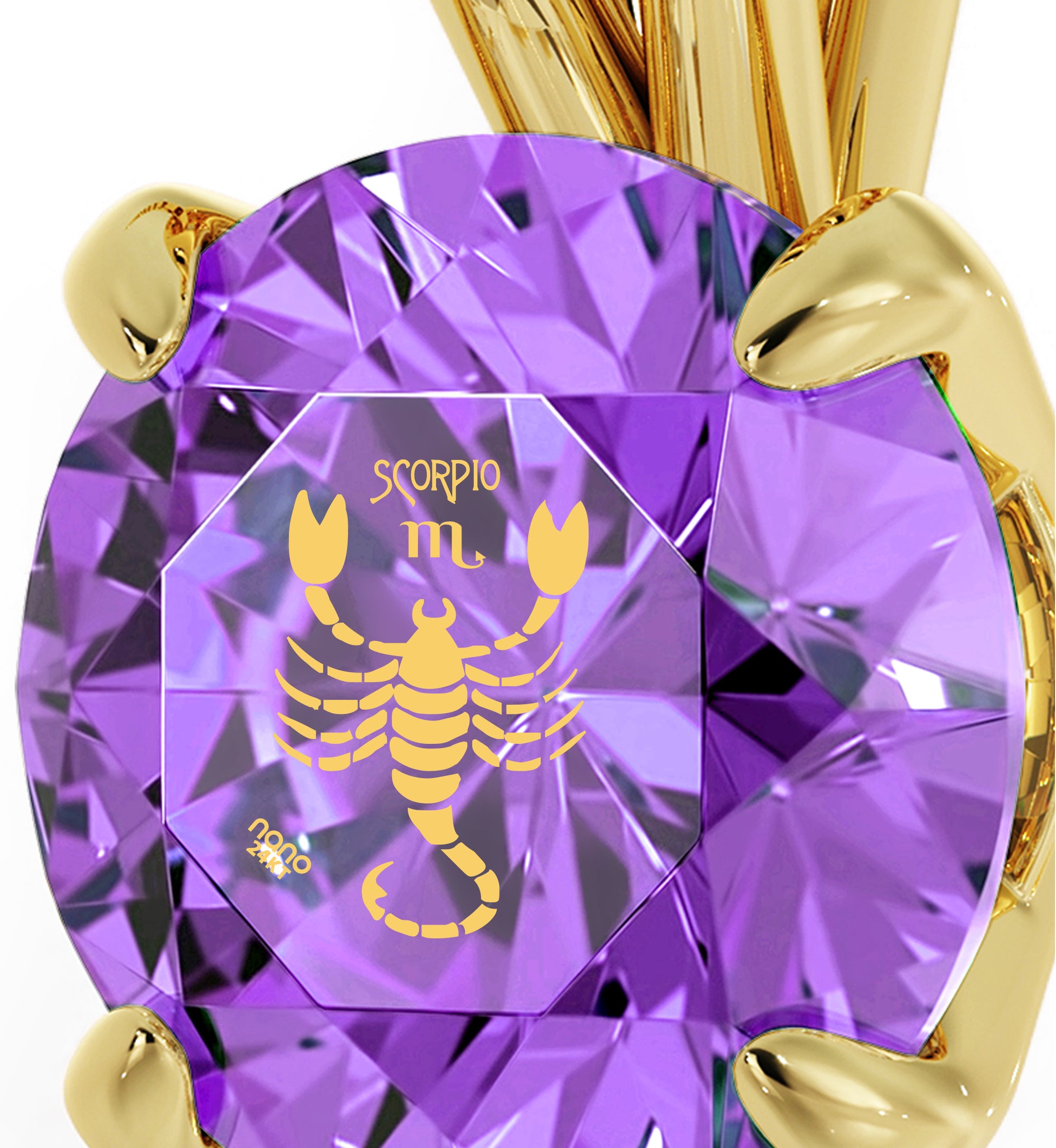 Gold Plated Scorpio Necklace Zodiac Pendant 24k Gold Inscribed on Crystal - NanoStyle Jewelry