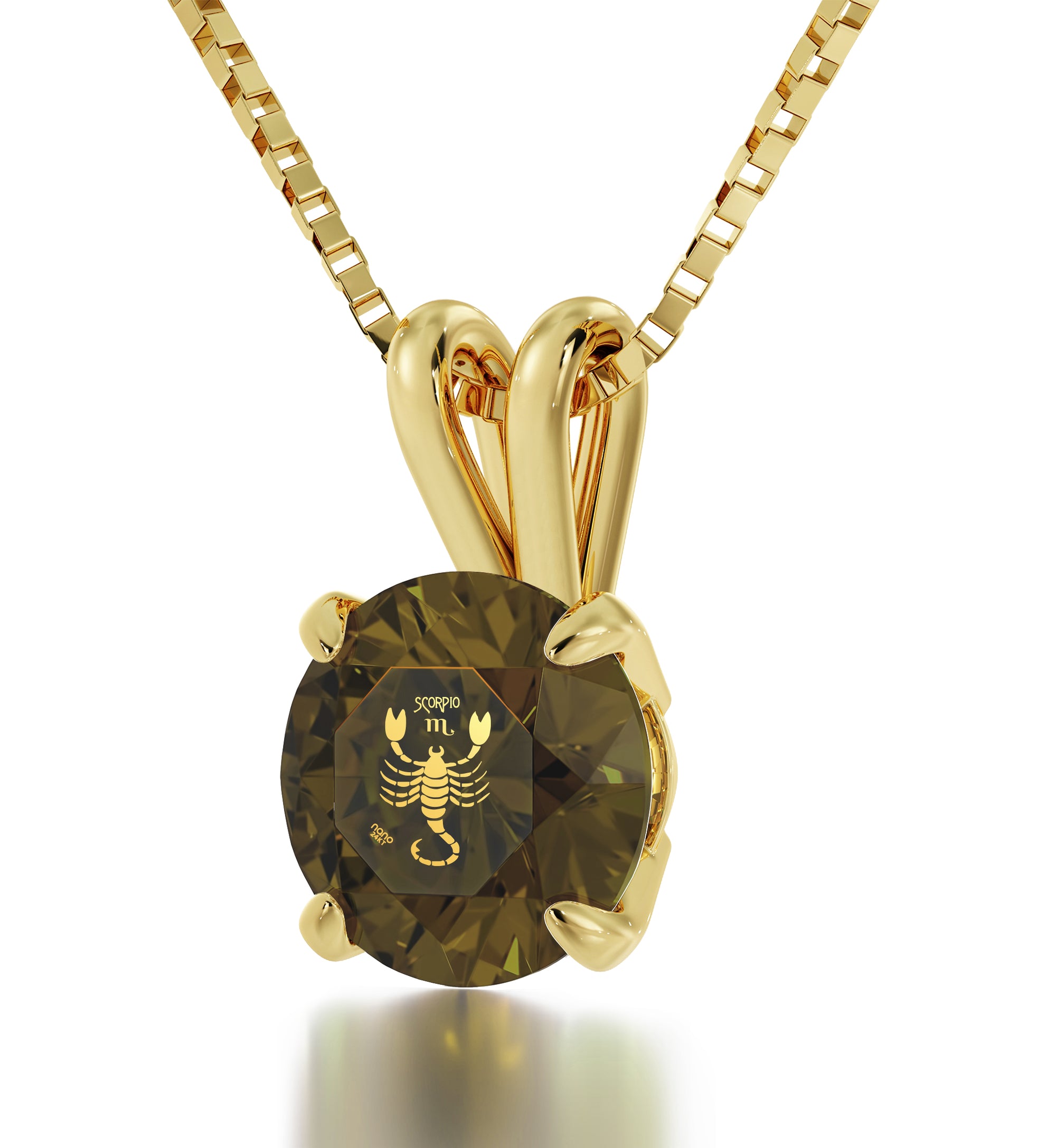 Gold Plated Scorpio Necklace Zodiac Pendant 24k Gold Inscribed on Crystal - NanoStyle Jewelry