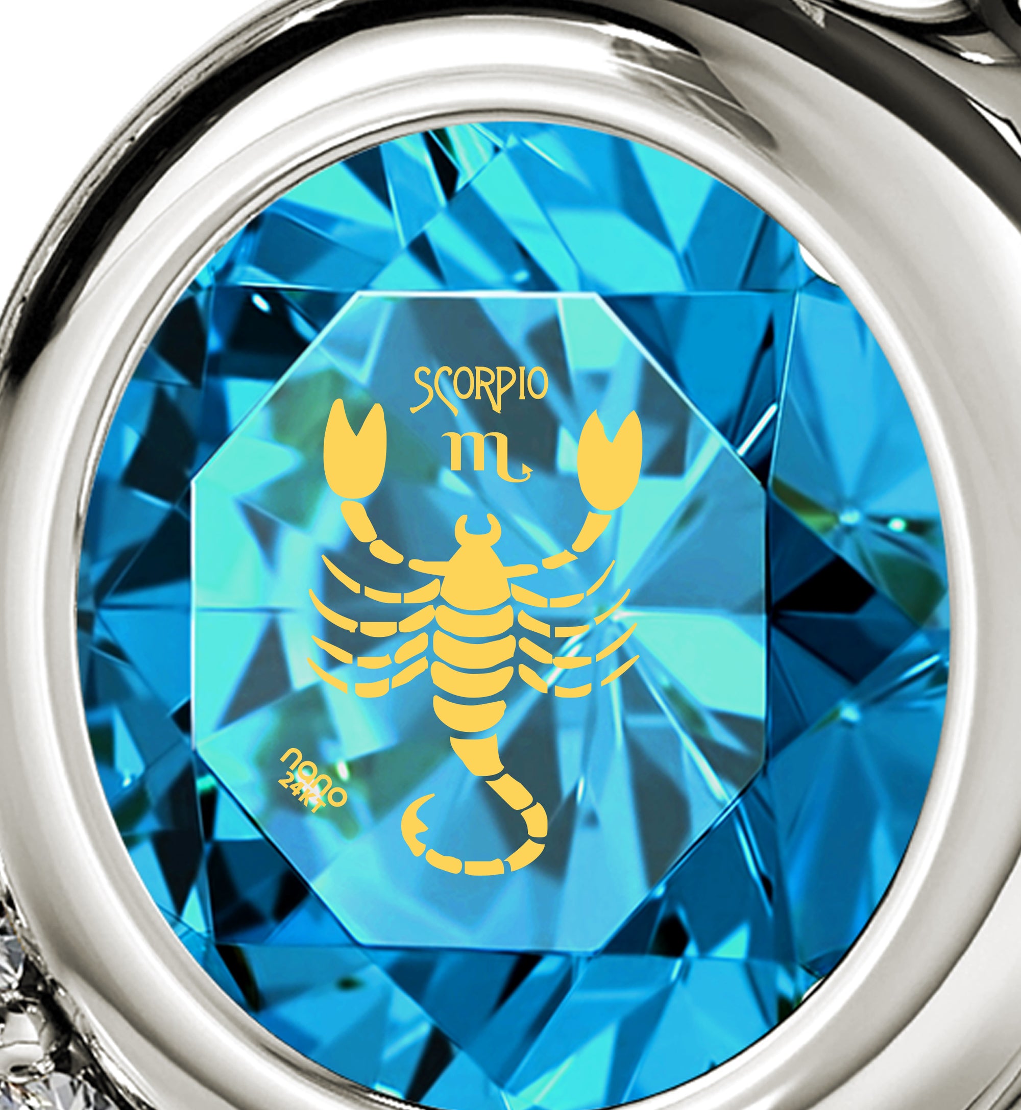 925 Sterling Silver Scorpio Necklace Zodiac Heart Pendant 24k Gold Inscribed on Crystal - NanoStyle Jewelry