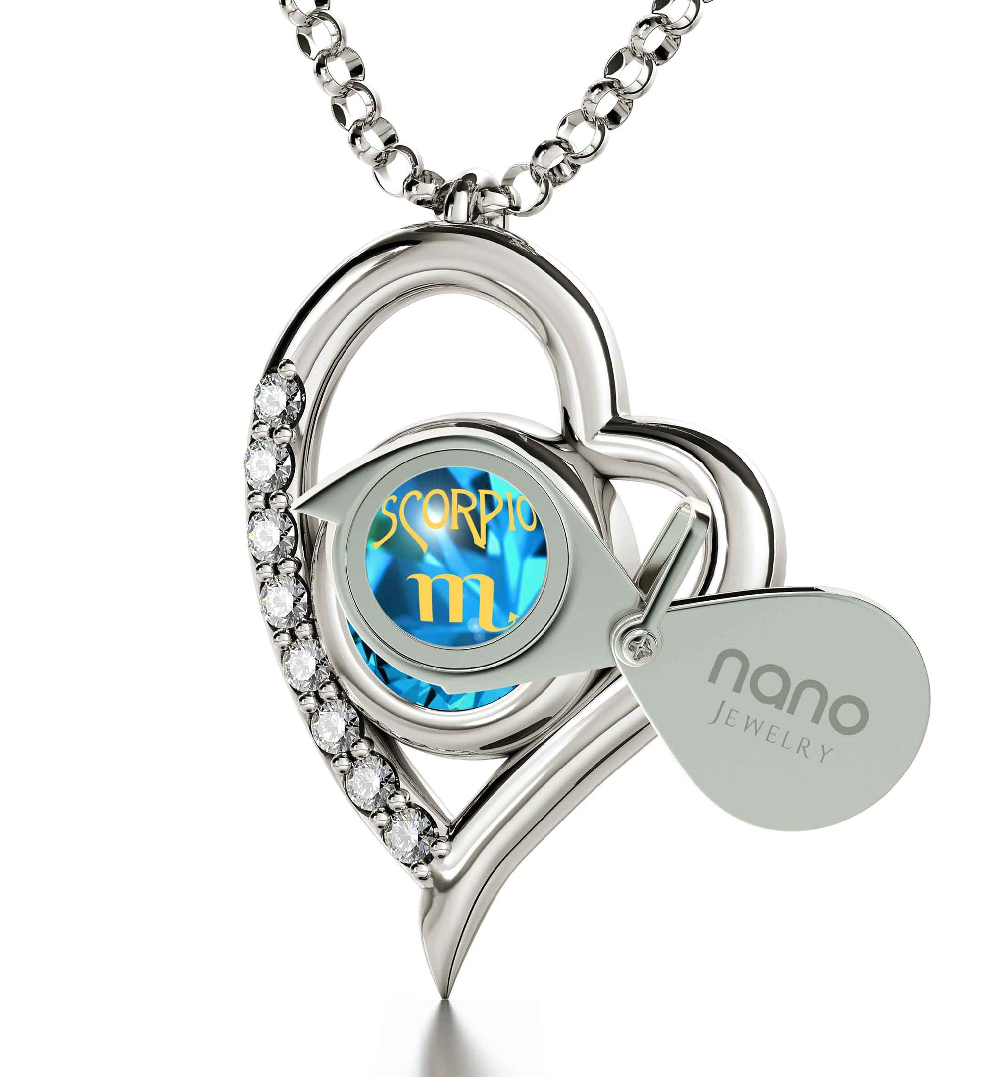 925 Sterling Silver Scorpio Necklace Zodiac Heart Pendant 24k Gold Inscribed on Crystal - NanoStyle Jewelry