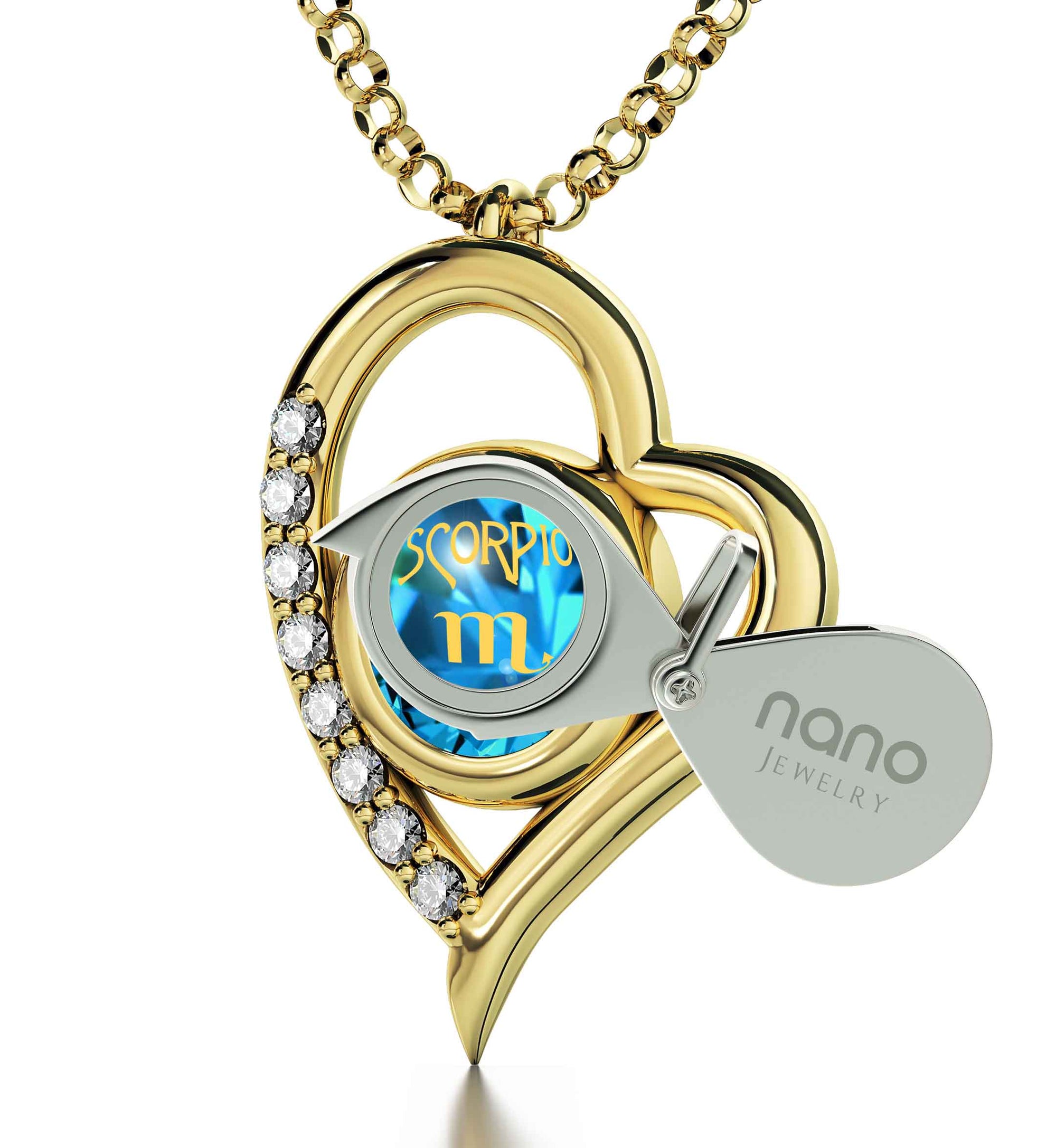 Gold Plated Scorpio Necklace Zodiac Heart Pendant 24k Gold Inscribed on Crystal - NanoStyle Jewelry
