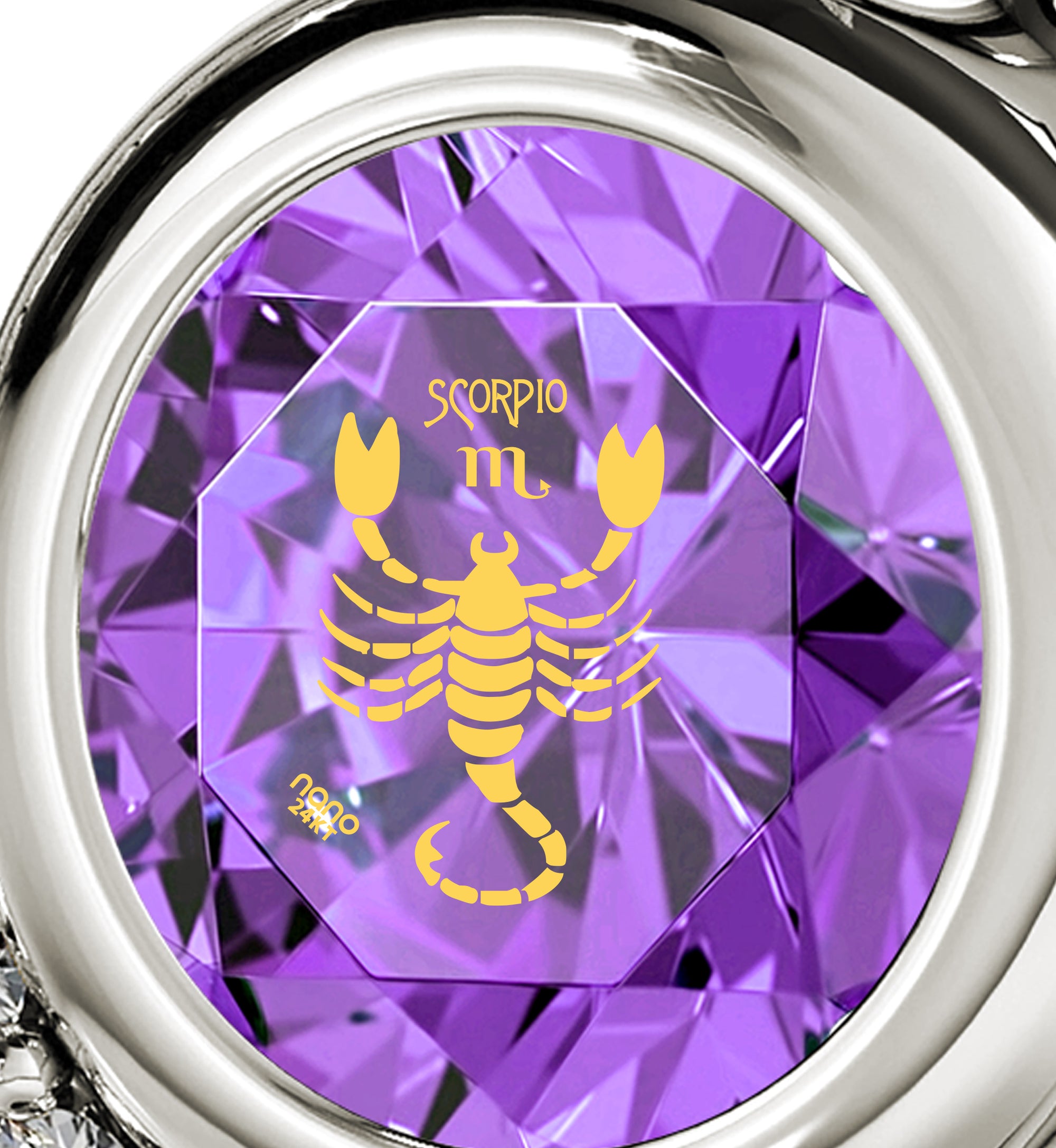 925 Sterling Silver Scorpio Necklace Zodiac Heart Pendant 24k Gold Inscribed on Crystal - NanoStyle Jewelry
