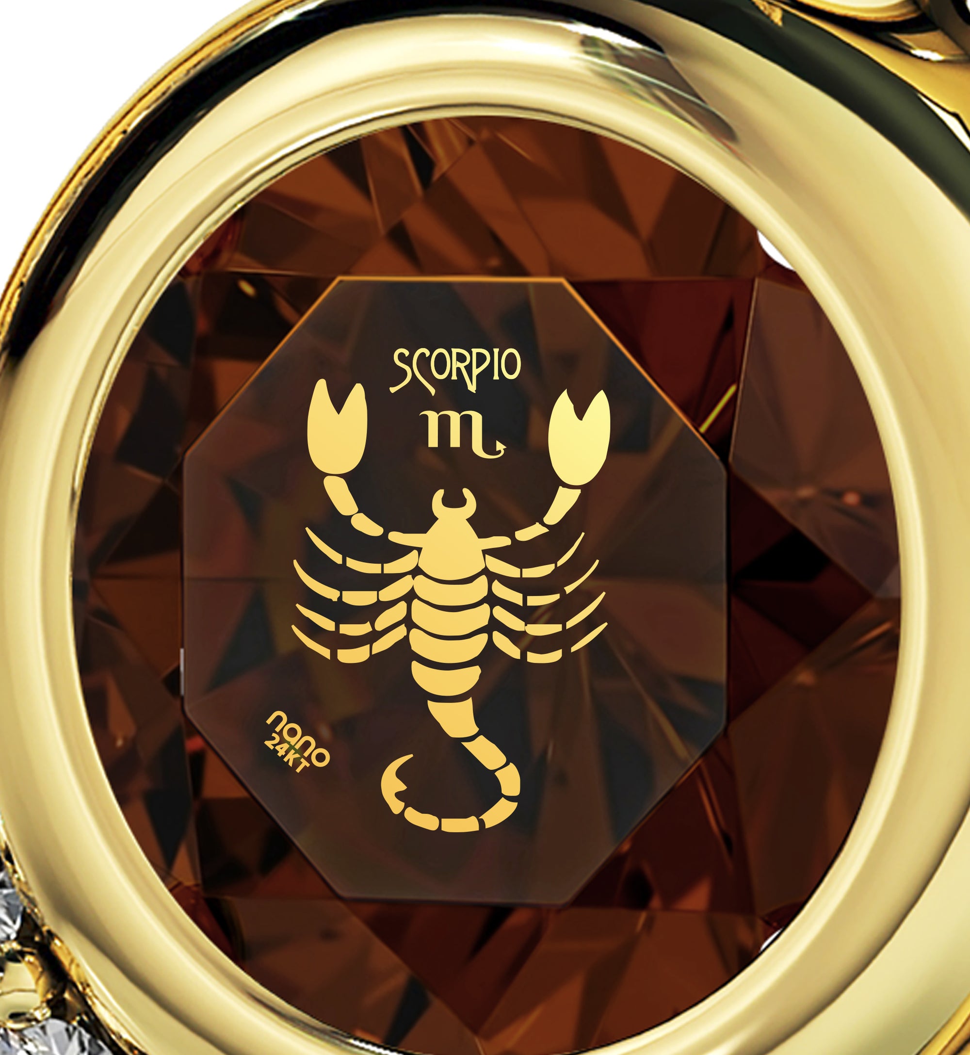 Gold Plated Scorpio Necklace Zodiac Heart Pendant 24k Gold Inscribed on Crystal - NanoStyle Jewelry