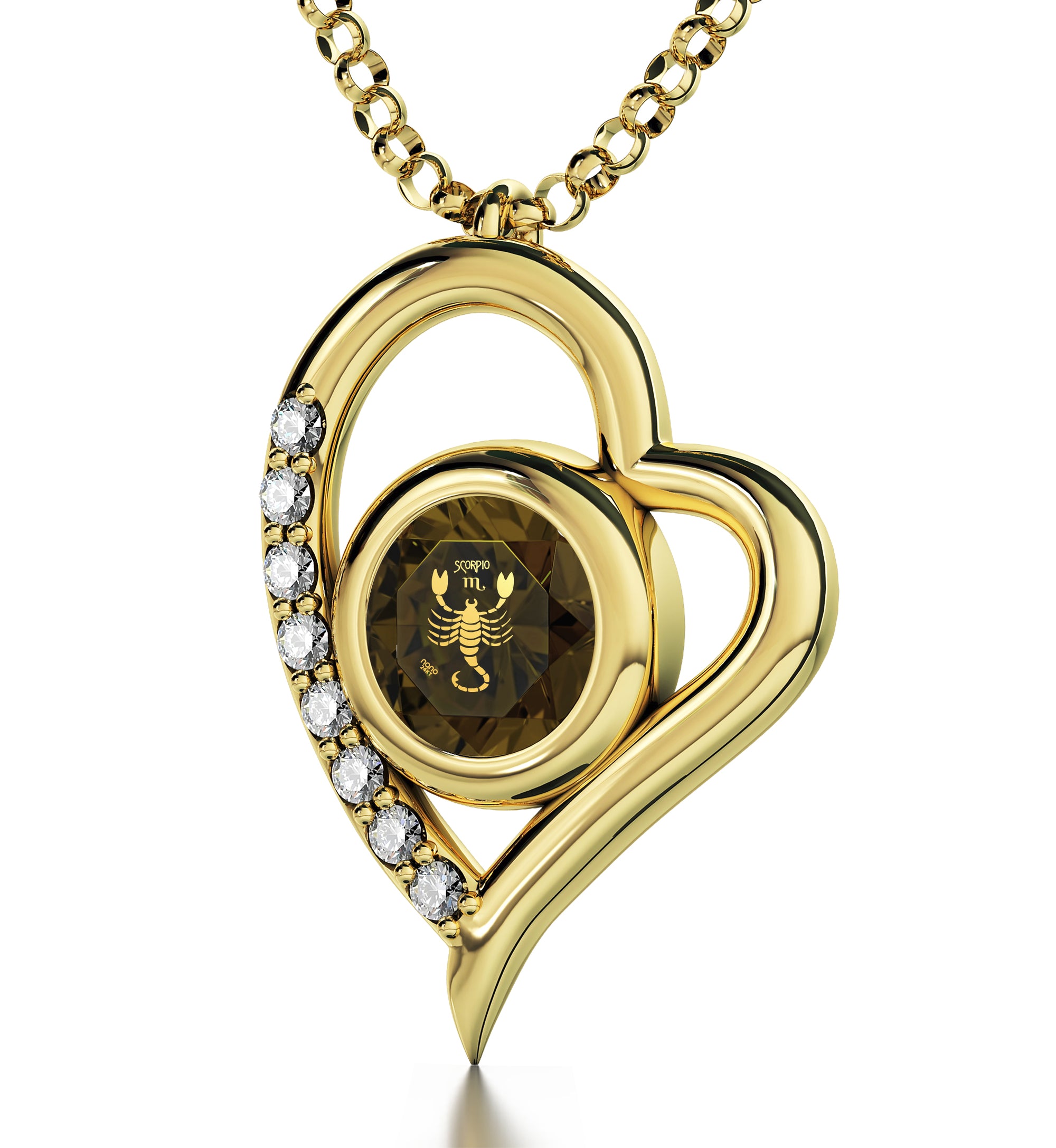 Gold Plated Scorpio Necklace Zodiac Heart Pendant 24k Gold Inscribed on Crystal - NanoStyle Jewelry