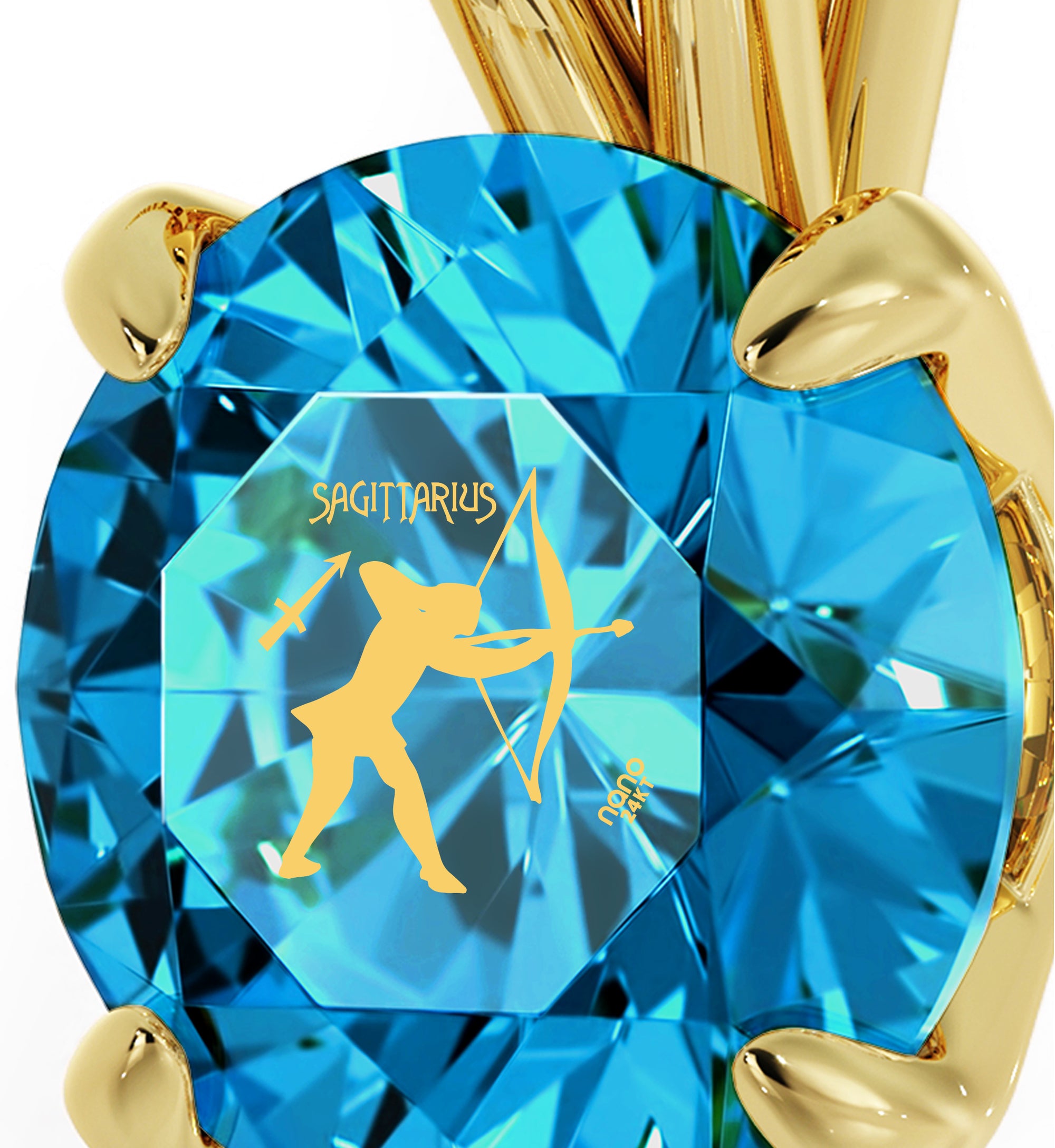 Gold Plated Sagittarius Necklace Zodiac Pendant 24k Gold Inscribed on Crystal - NanoStyle Jewelry