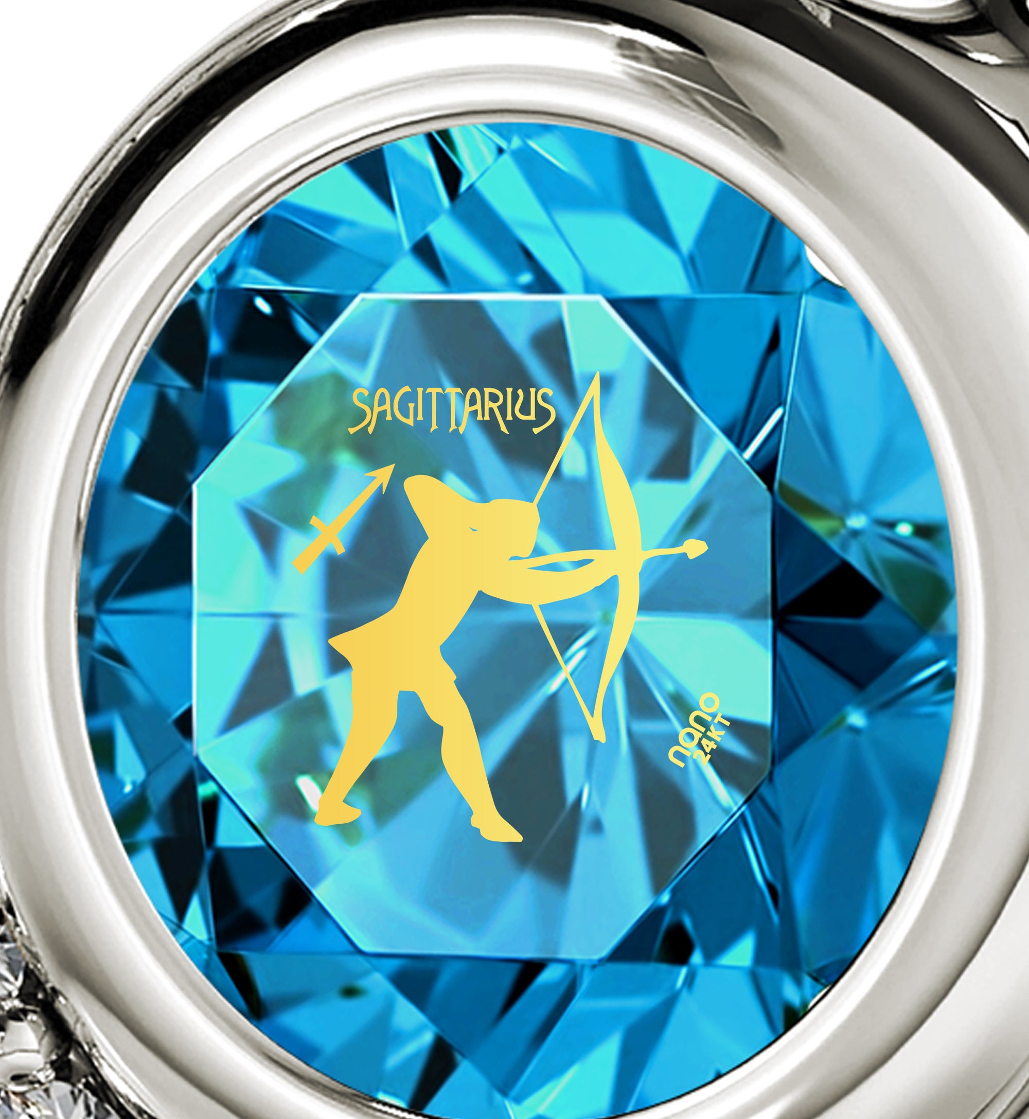 925 Sterling Silver Sagittarius Necklace Zodiac Heart Pendant 24k Gold Inscribed on Crystal - NanoStyle Jewelry