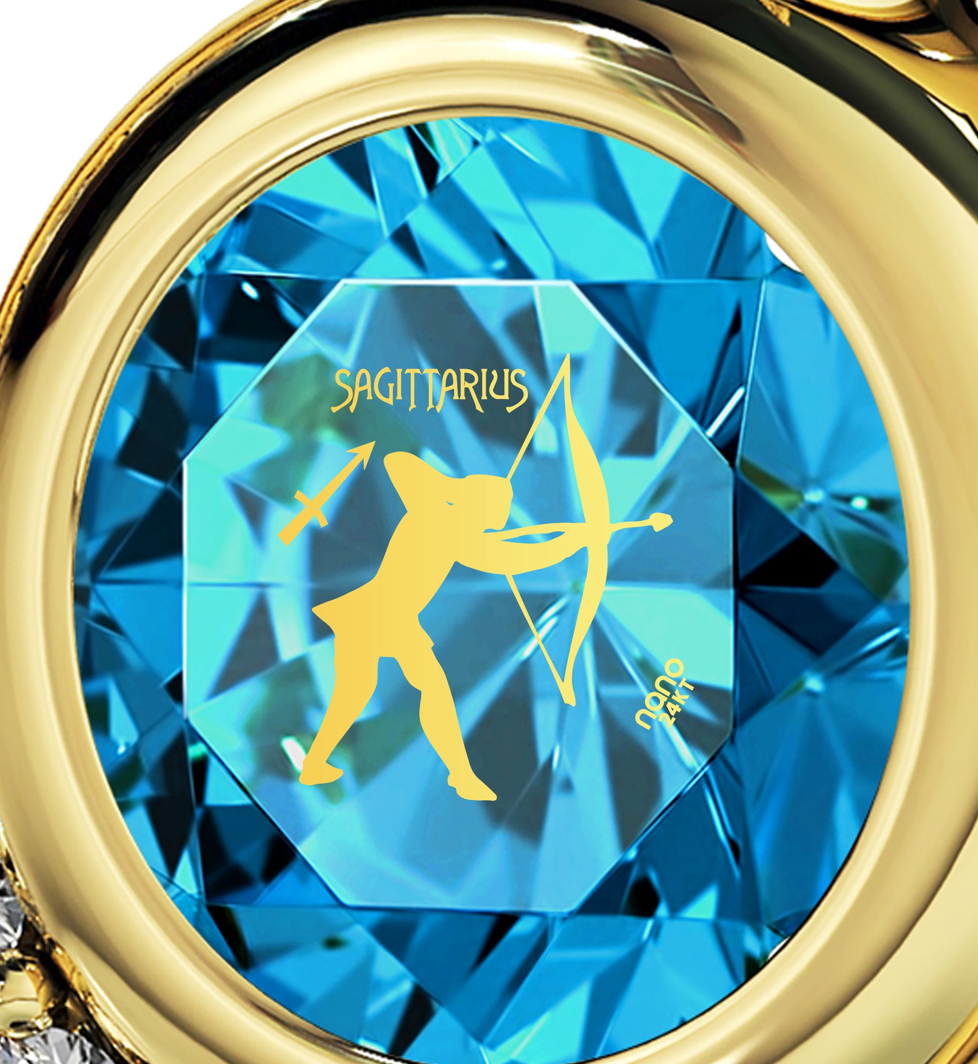 Gold Plated Sagittarius Necklace Zodiac Heart Pendant 24k Gold Inscribed on Crystal - NanoStyle Jewelry