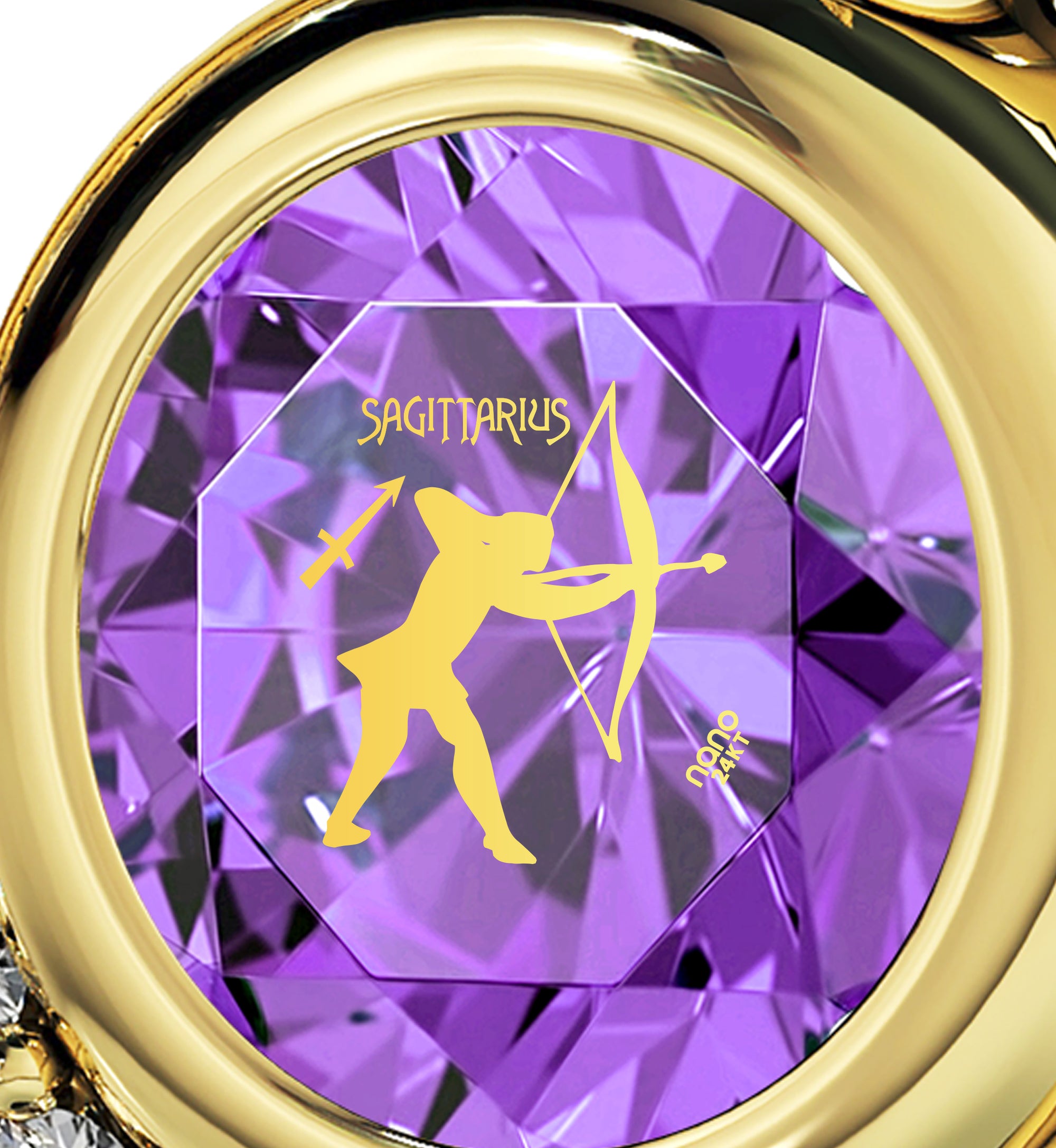 Gold Plated Sagittarius Necklace Zodiac Heart Pendant 24k Gold Inscribed on Crystal - NanoStyle Jewelry