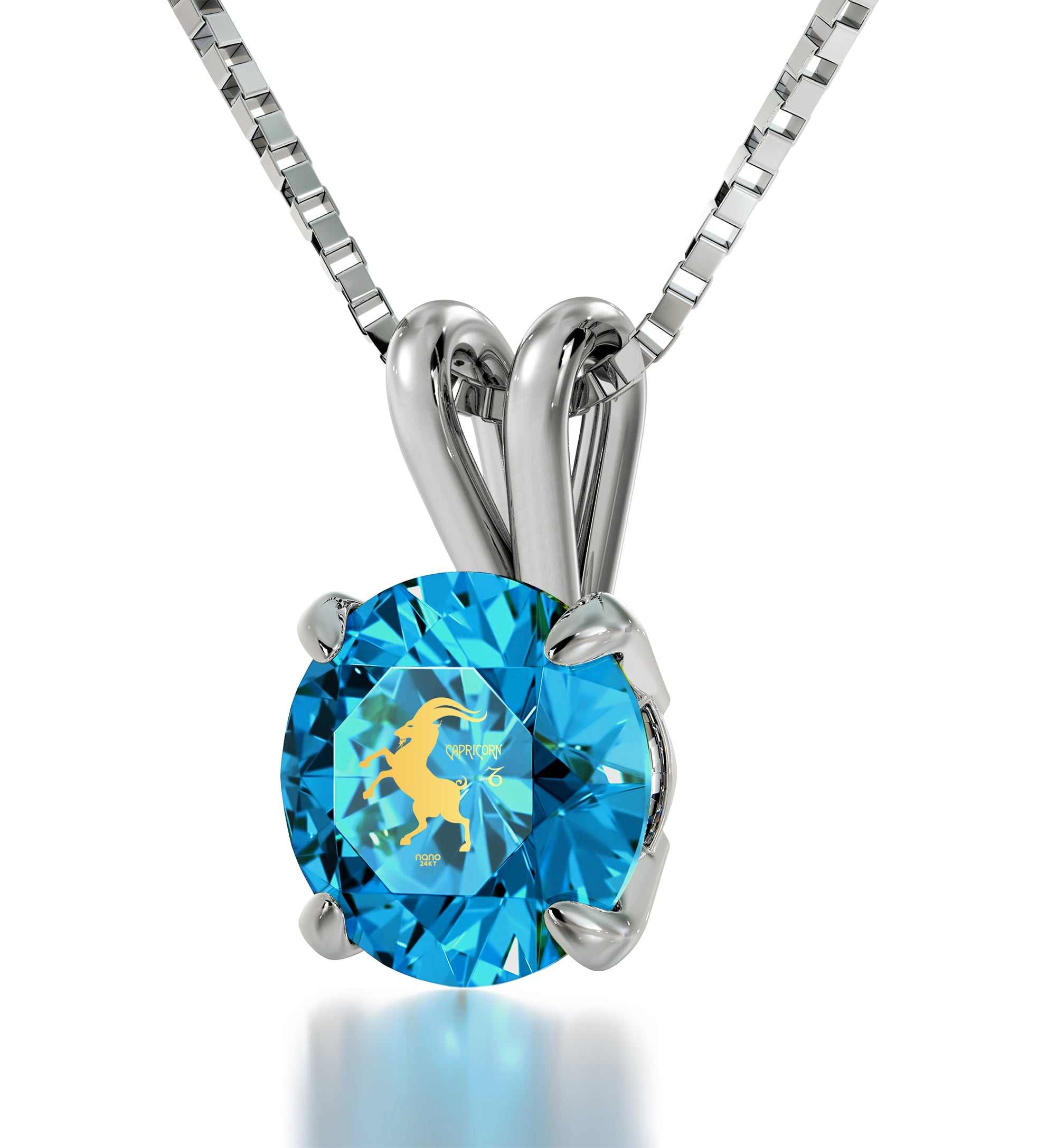 925 Sterling Silver Capricorn Necklace Zodiac Pendant 24k Gold inscribed on Crystal - NanoStyle Jewelry
