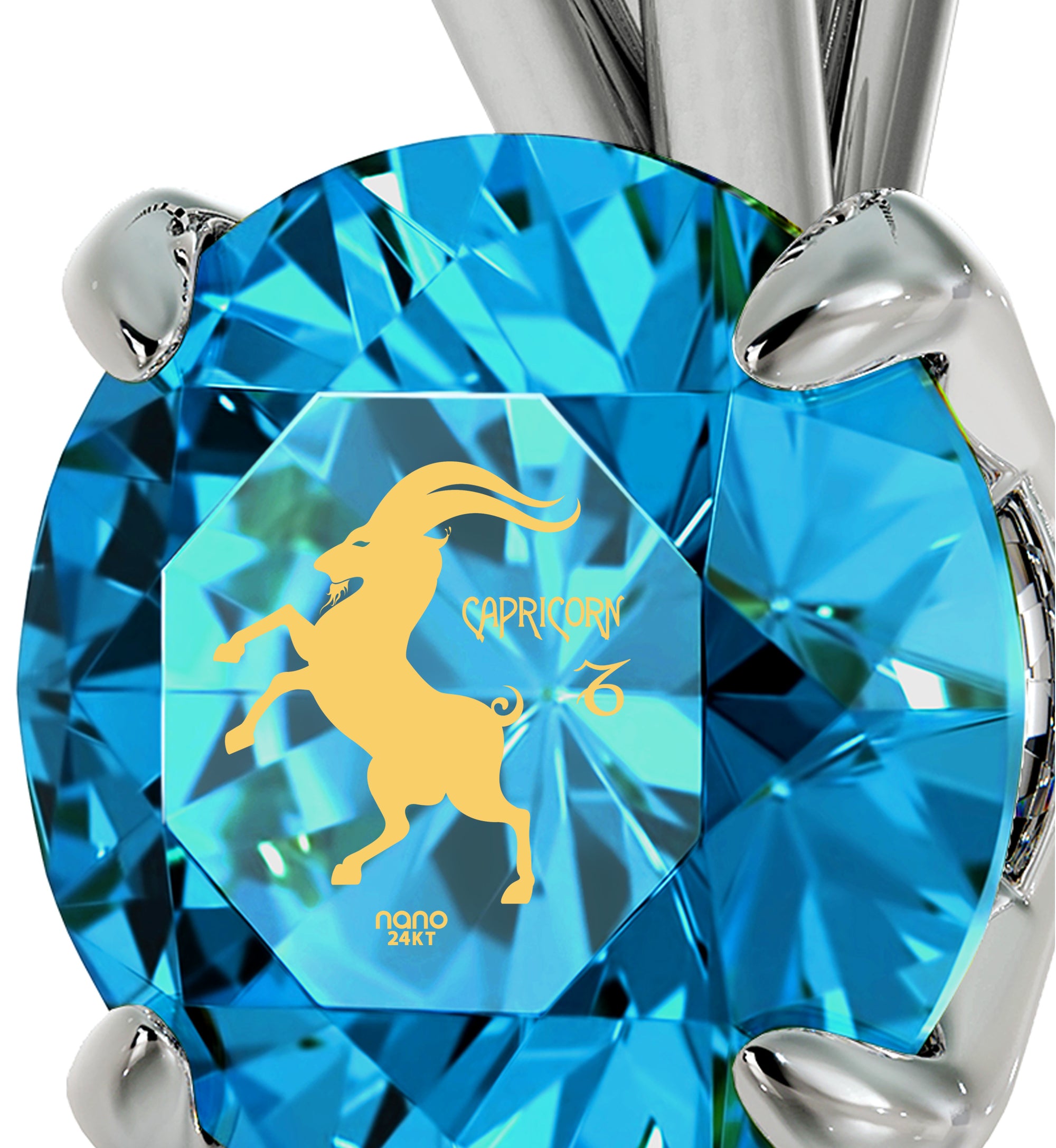 925 Sterling Silver Capricorn Necklace Zodiac Pendant 24k Gold inscribed on Crystal - NanoStyle Jewelry