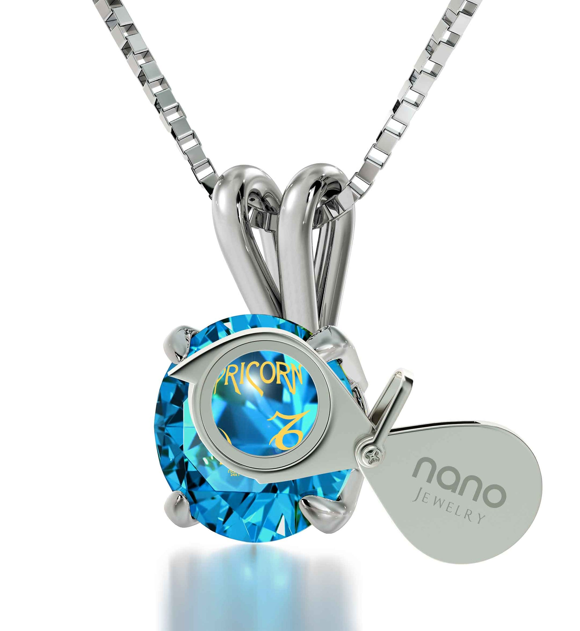 925 Sterling Silver Capricorn Necklace Zodiac Pendant 24k Gold inscribed on Crystal - NanoStyle Jewelry