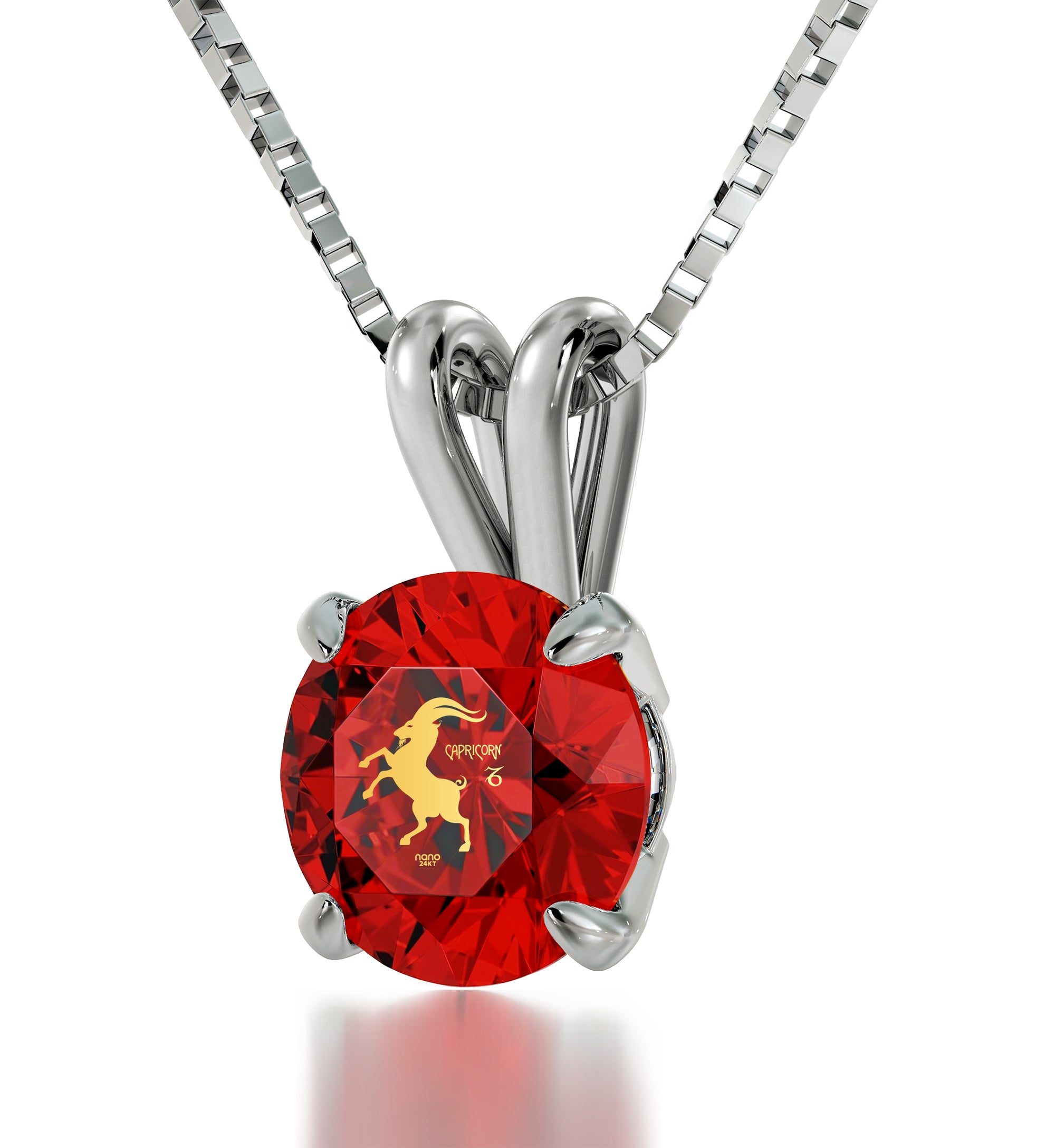 925 Sterling Silver Capricorn Necklace Zodiac Pendant 24k Gold inscribed on Crystal - NanoStyle Jewelry