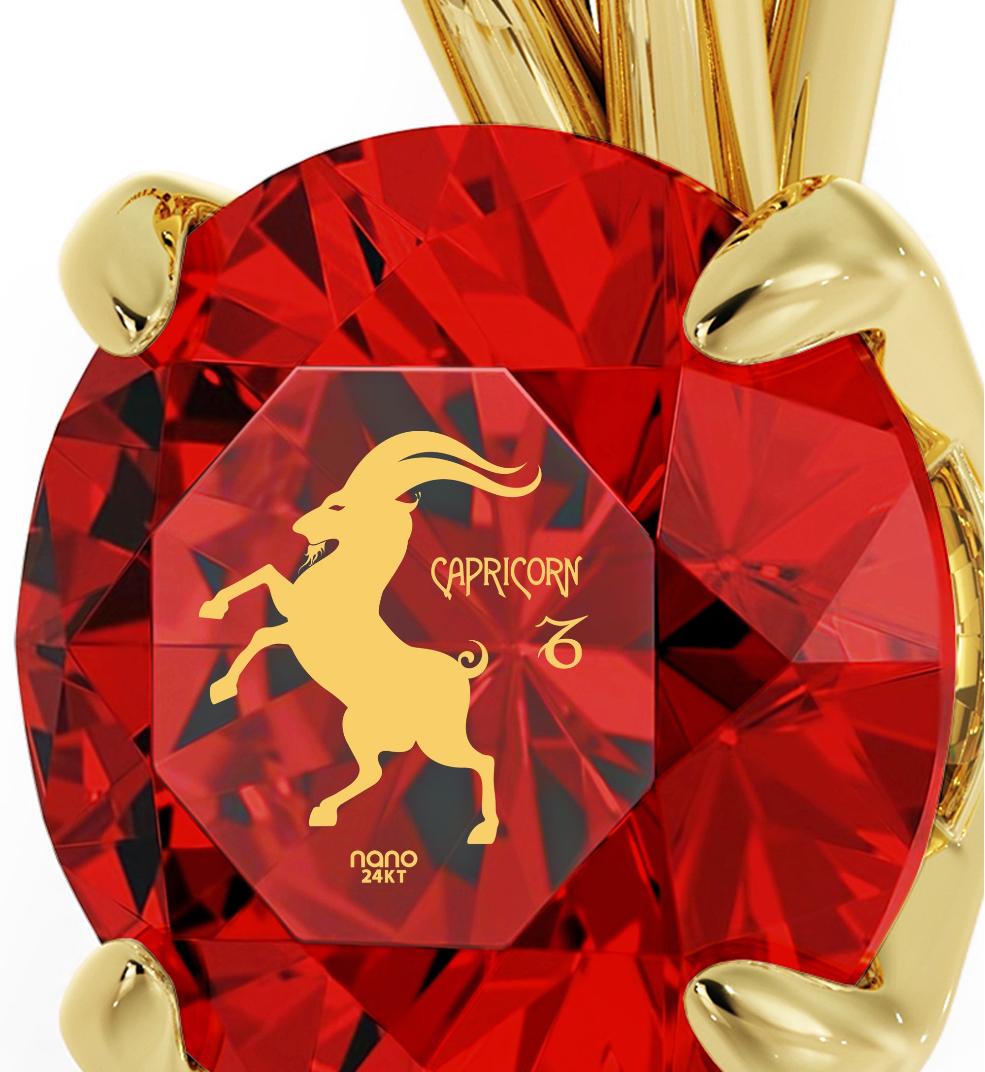 Gold Plated Capricorn Necklace Zodiac Pendant 24k Gold inscribed on Crystal - NanoStyle Jewelry