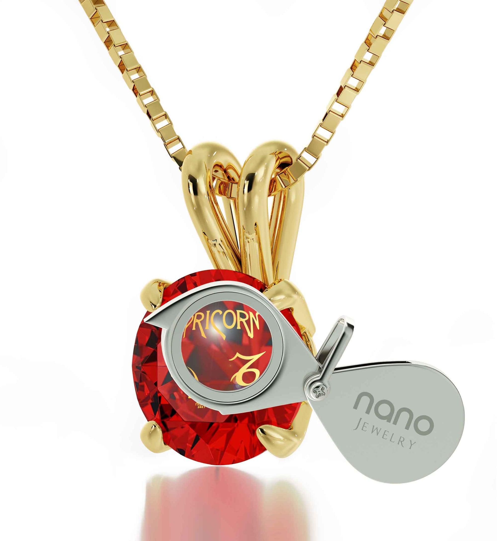 Gold Plated Capricorn Necklace Zodiac Pendant 24k Gold inscribed on Crystal - NanoStyle Jewelry