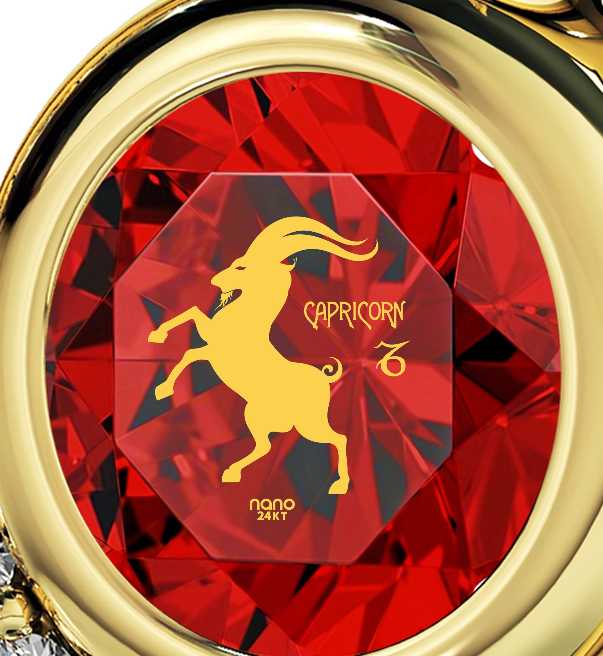Gold Plated Capricorn Necklace Zodiac Heart Pendant 24k Gold inscribed on Crystal - NanoStyle Jewelry