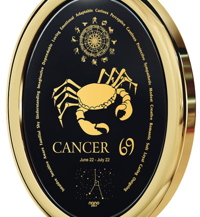 Cancer Necklace Zodiac Pendant 24k Gold Inscribed on Onyx Stone - NanoStyle Jewelry