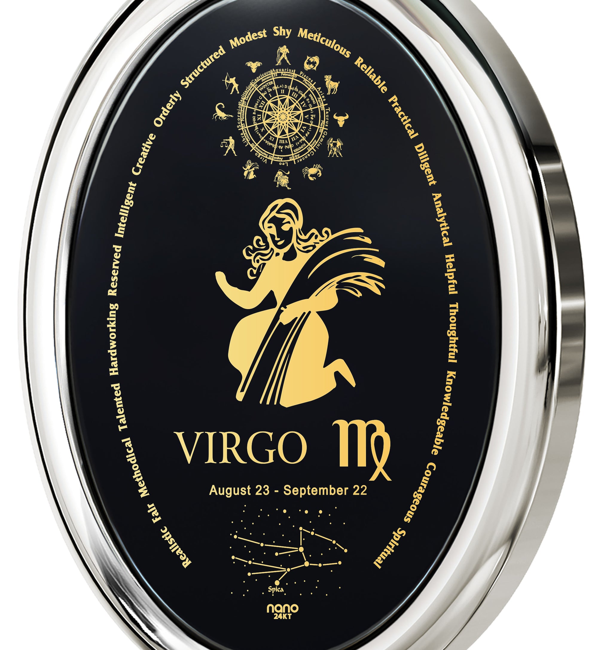 Virgo Necklace Zodiac Pendant 24k Gold Inscribed on Onyx Stone - NanoStyle Jewelry