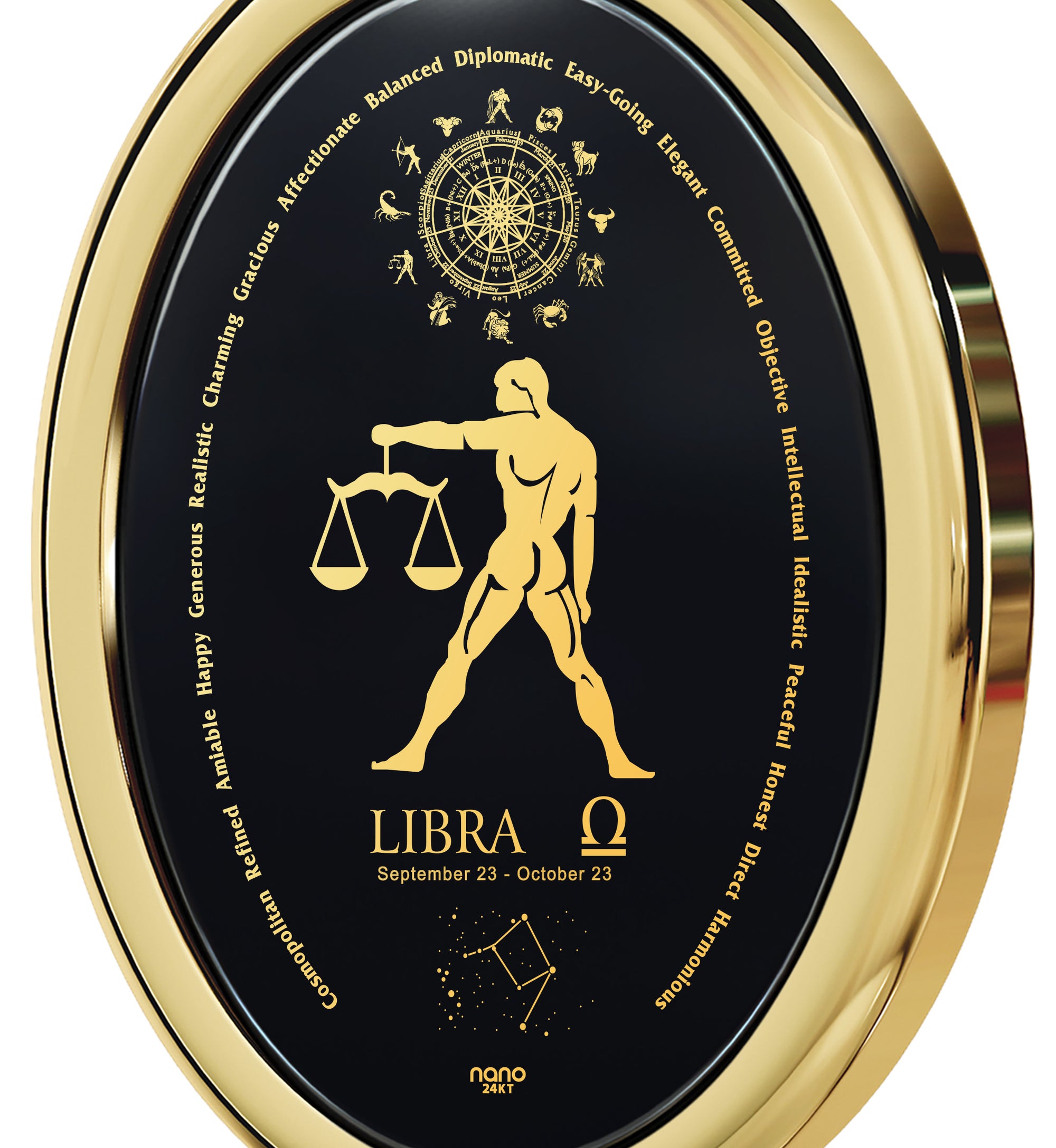 Libra Necklace Zodiac Pendant 24k Gold Inscribed on Onyx Stone - NanoStyle Jewelry