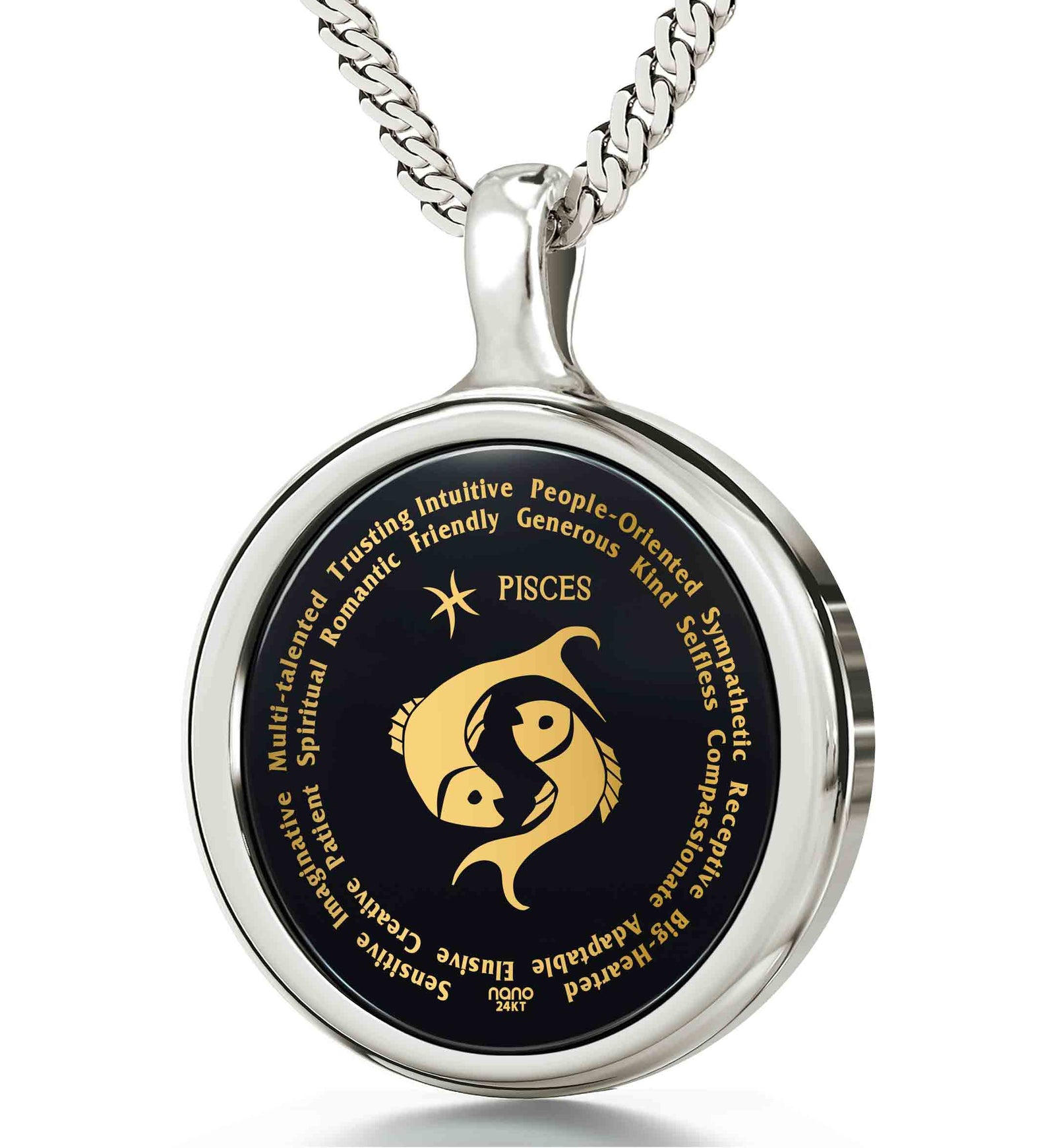 Sterling Silver Pisces Necklaces for Lovers of the Zodiac | Inscribed in Gold Birthday Jewelry Gift