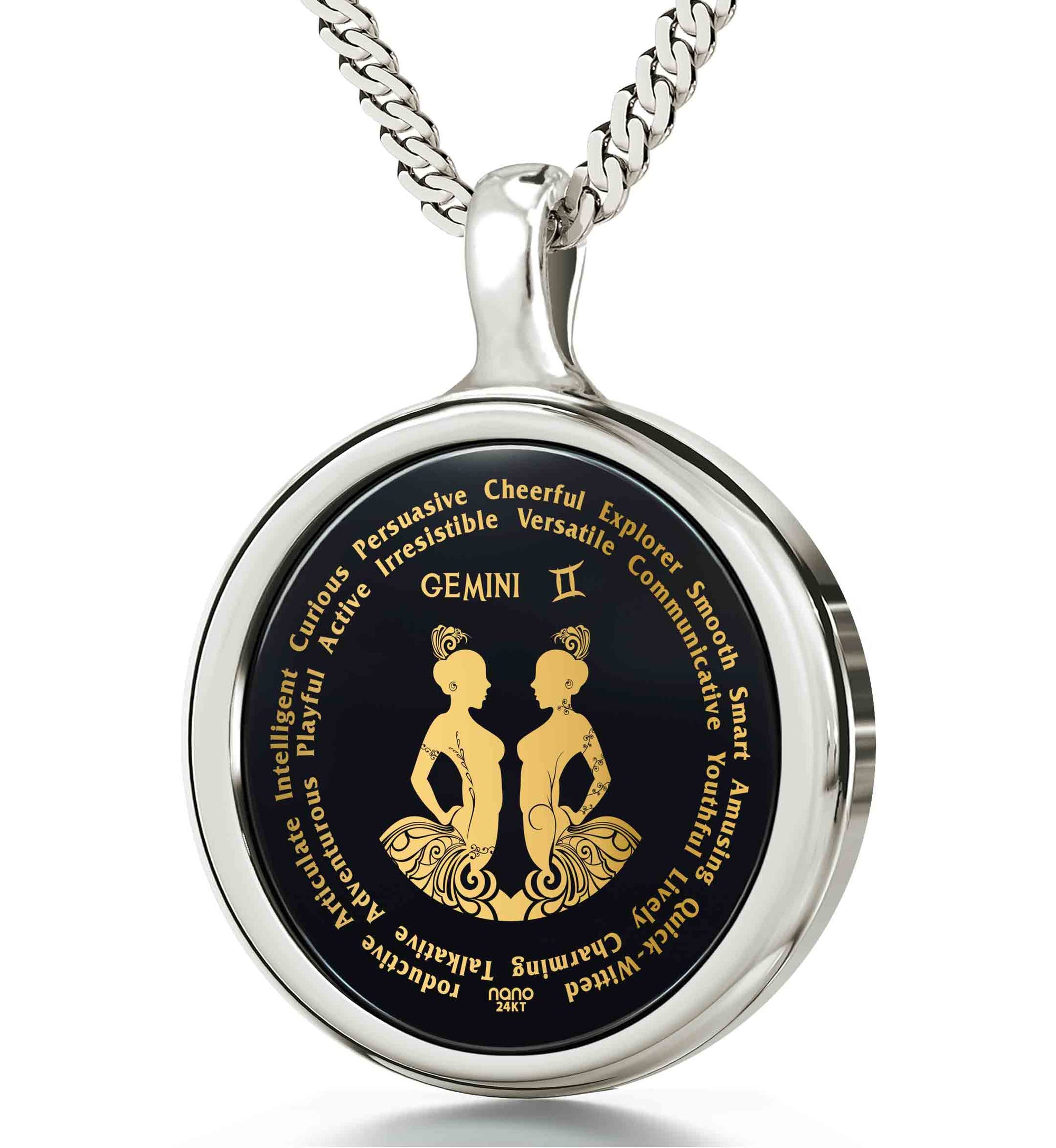 Gemini Necklaces for Lovers of the Zodiac Gift 24k Gold Inscribed Jewelry Birthday Gift