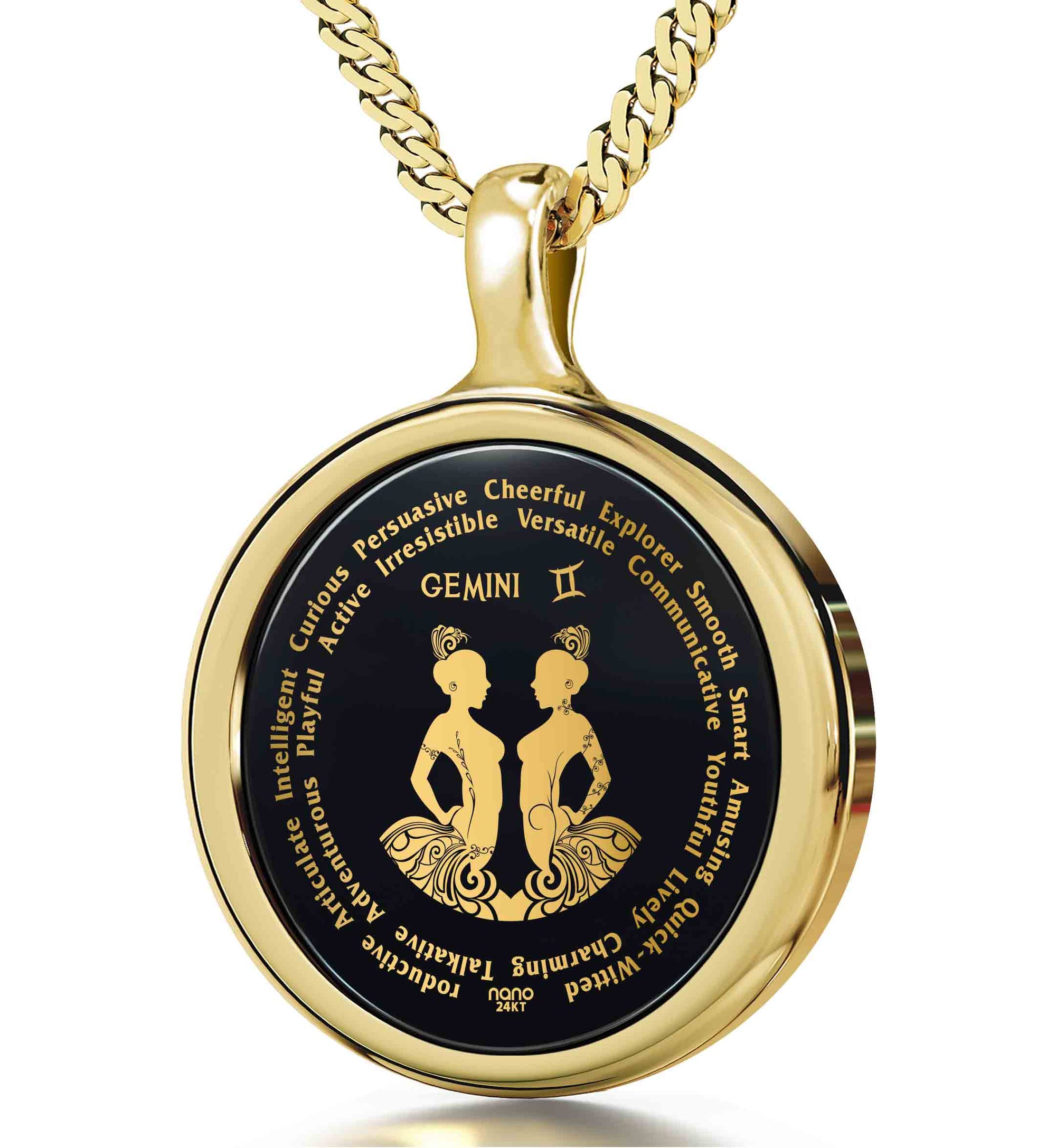 Gold Plated Silver Gemini Necklaces for Lovers of the Zodiac | Inscribed in Gold Birthday Jewelry Gift