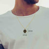 Male Model Wearing Scorpio Necklaces for Lovers of the Zodiac | Inscribed in 24k Gold Zodiac Birthday Jewelry Gift
