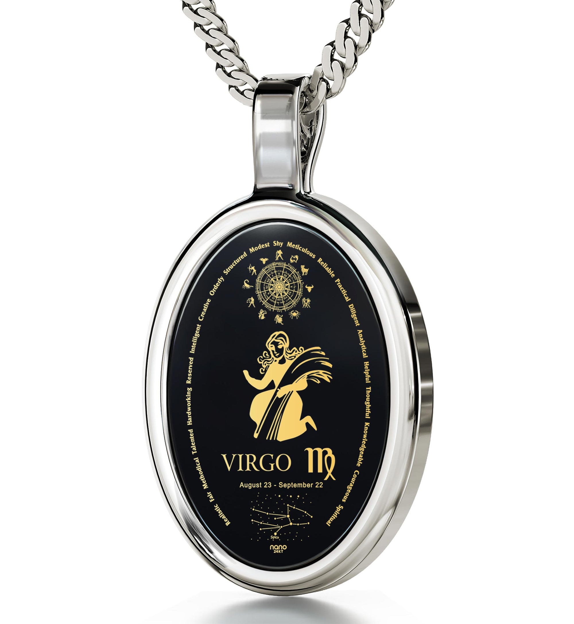 Virgo Necklace Zodiac Pendant 24k Gold Inscribed on Onyx Stone - NanoStyle Jewelry