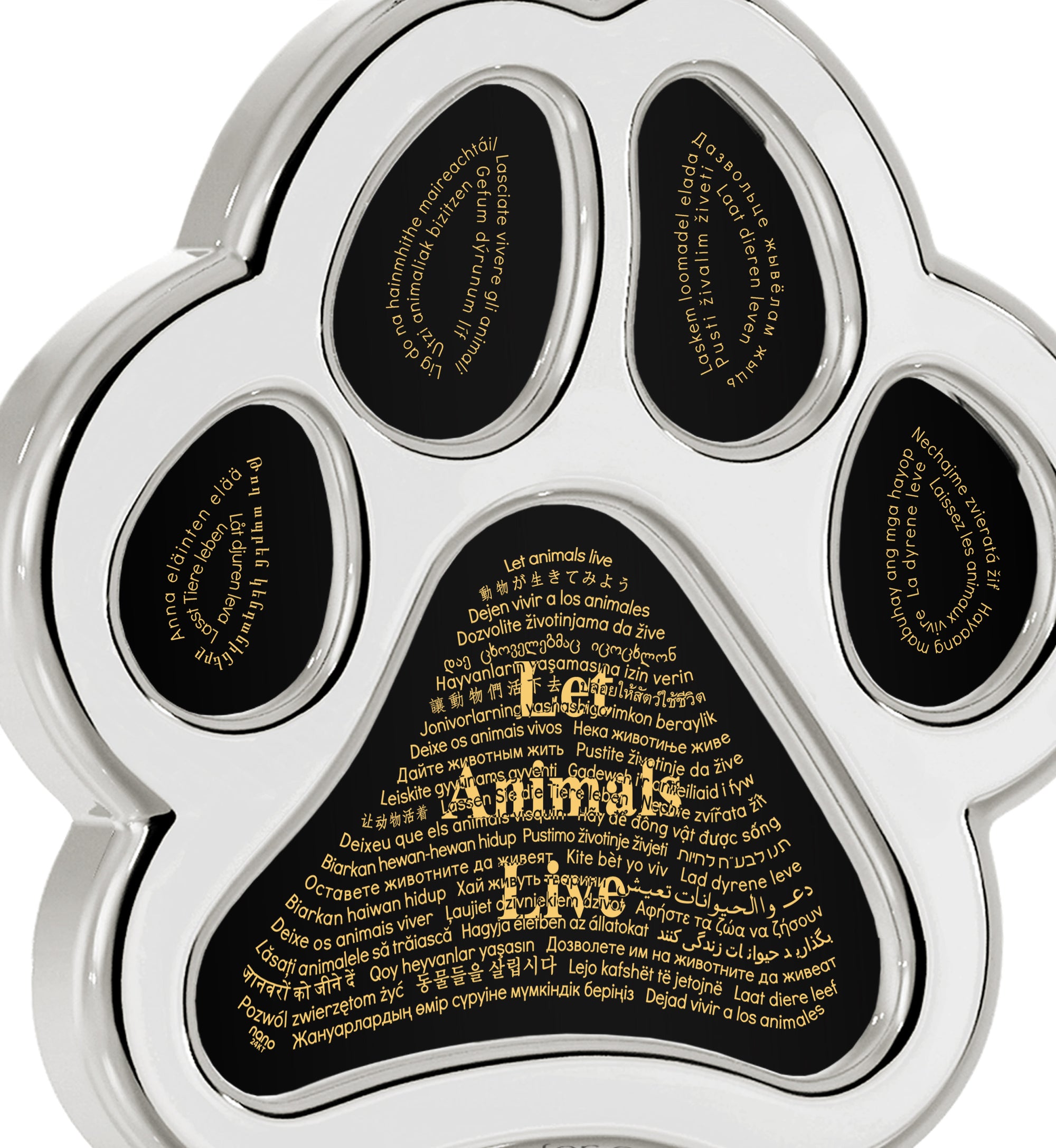 Paw Print Necklace 24k Gold Inscribed in 60 Different Languages